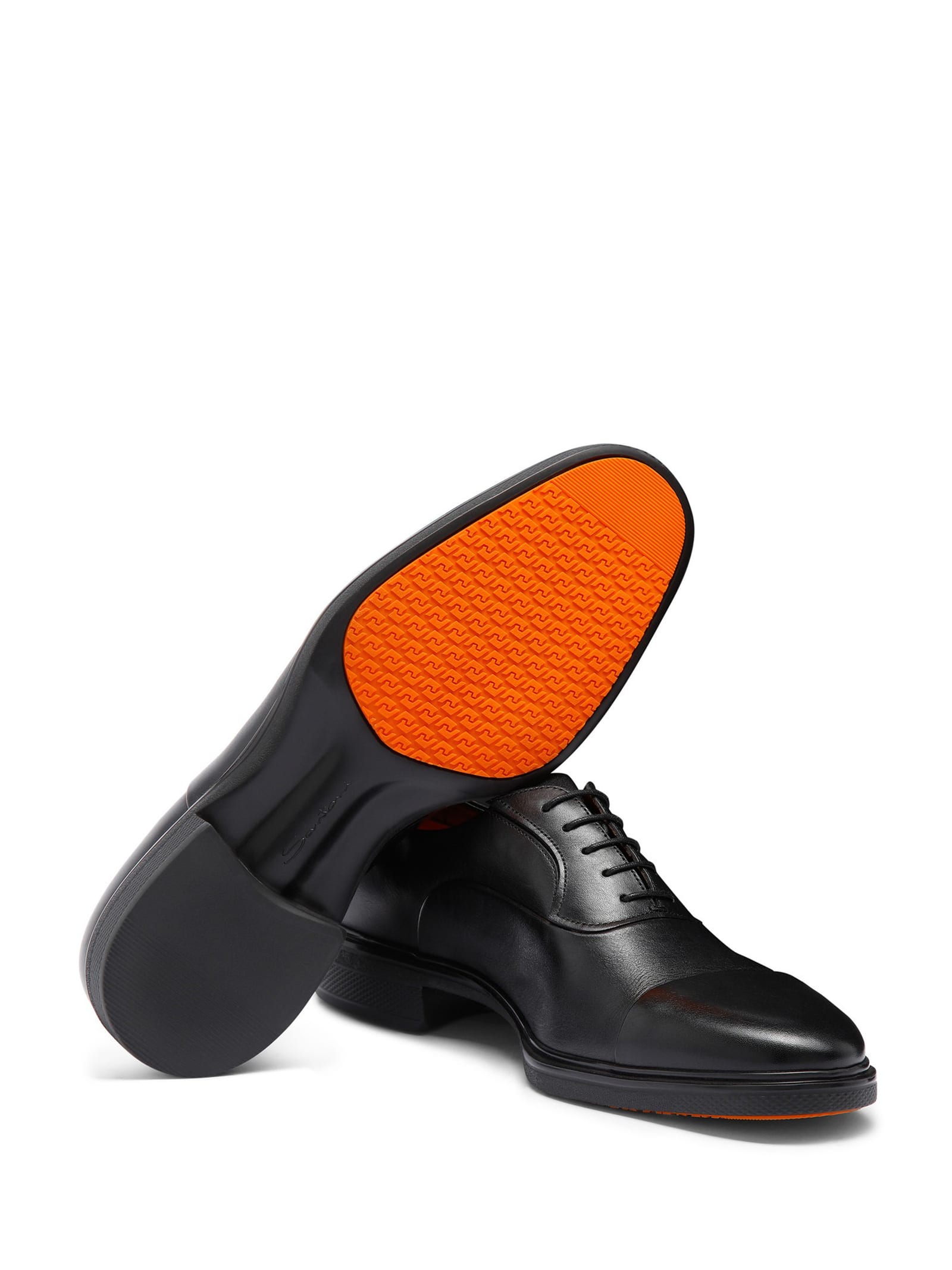 Shop Santoni Leather Oxford With Rubber Sole In Nero