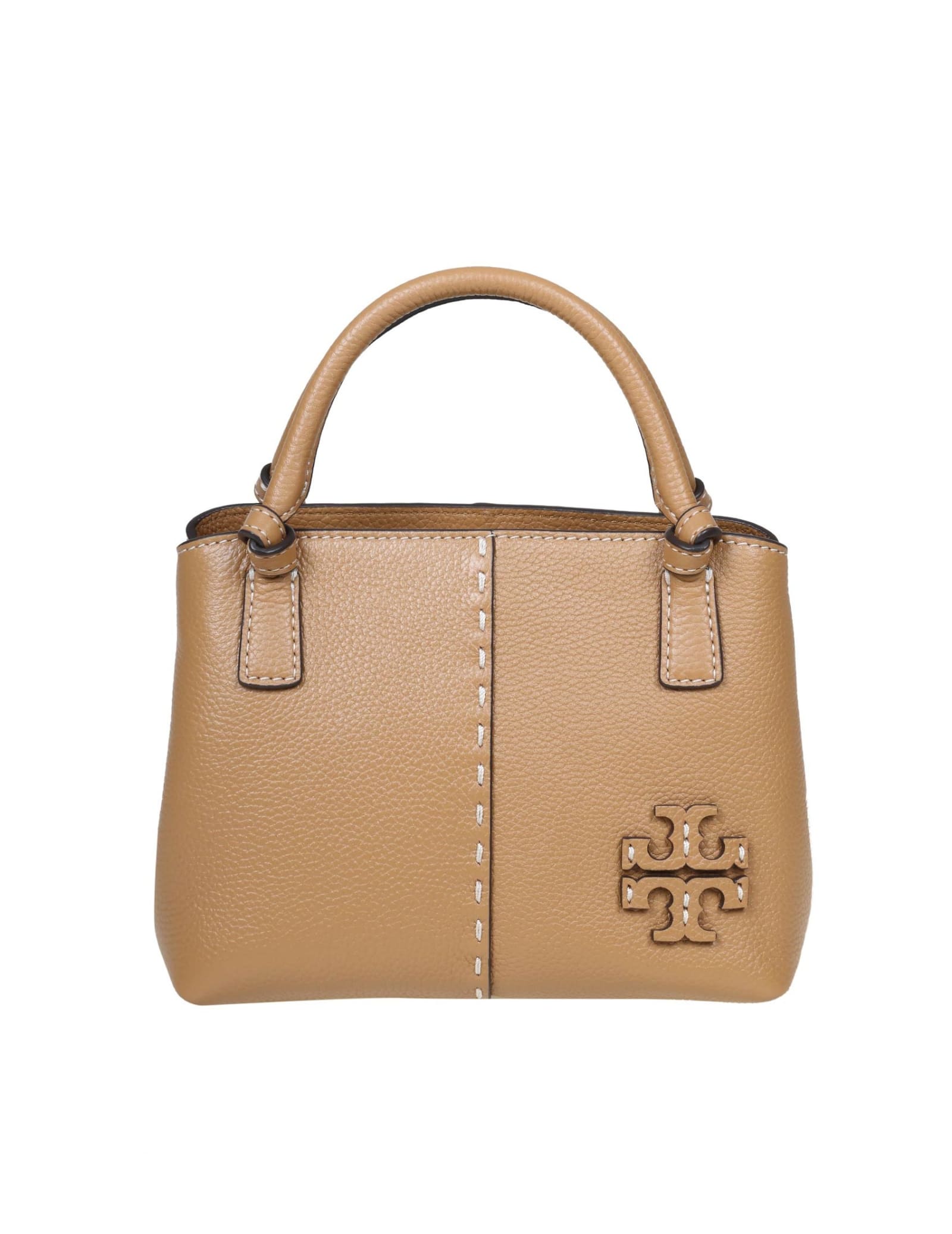 Tory Burch Mcgraw Mini Sacthel Bag In Beige Color Leather