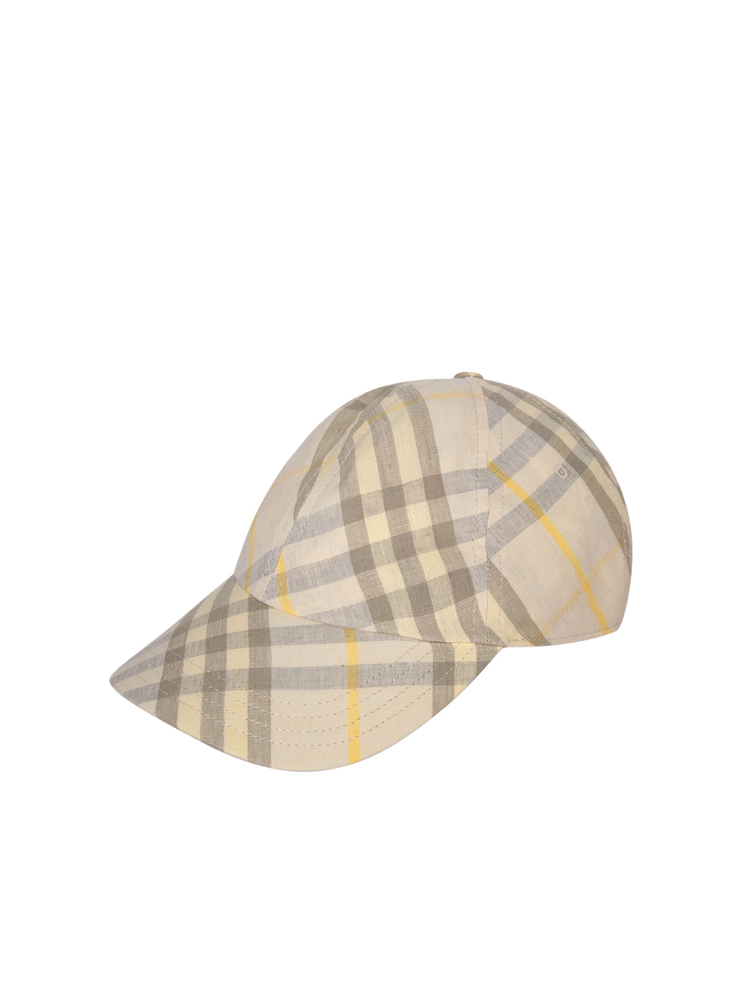 Shop Burberry Beige Check Linen Baseball Cap