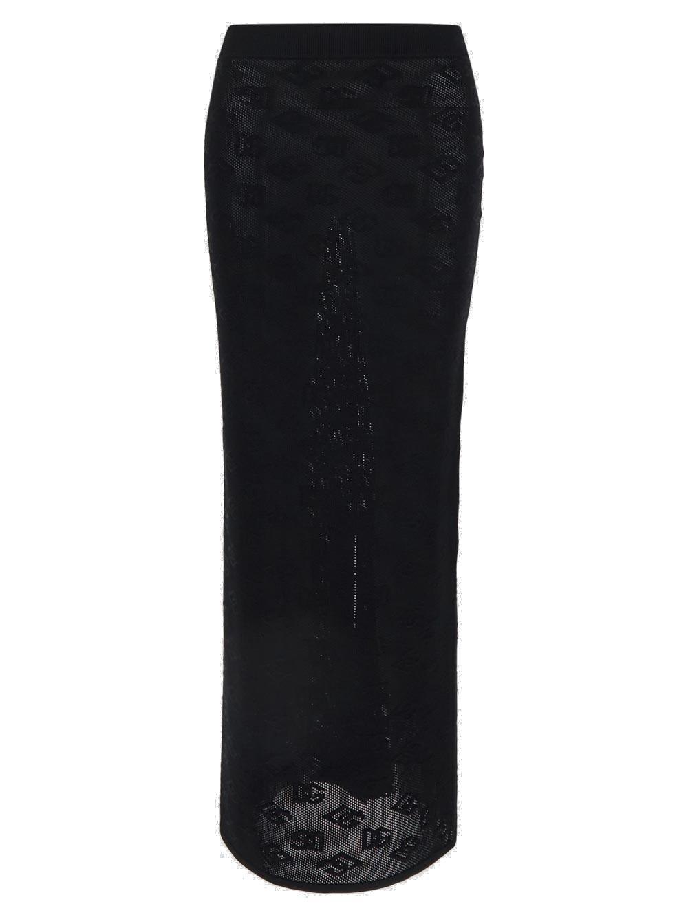 Dolce & Gabbana Dg Logo Jacquard Mesh-stitch Pencil Skirt In Black