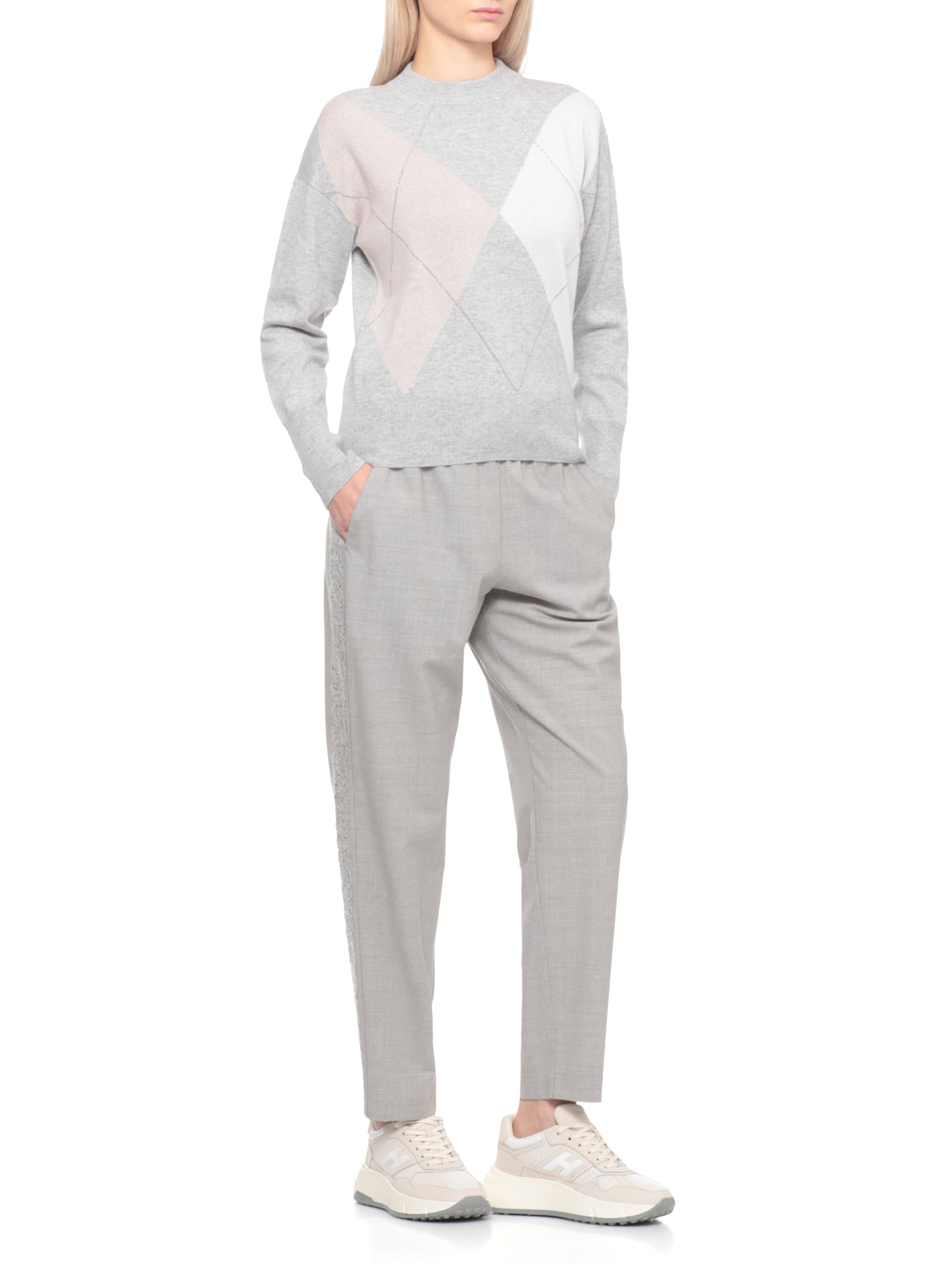 Peserico Argyle Knit Sweater Ribbed Cuffs In Multi