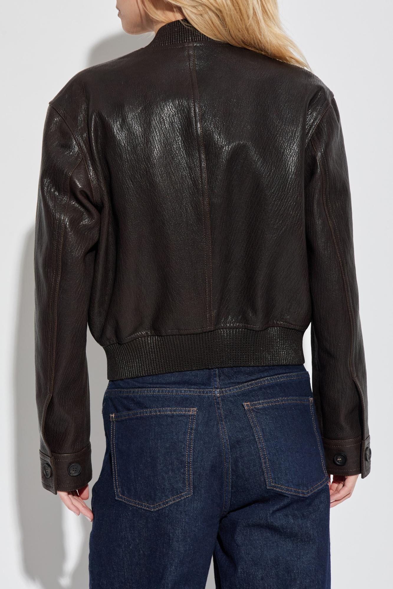 Ferragamo Leather Jacket In Brown