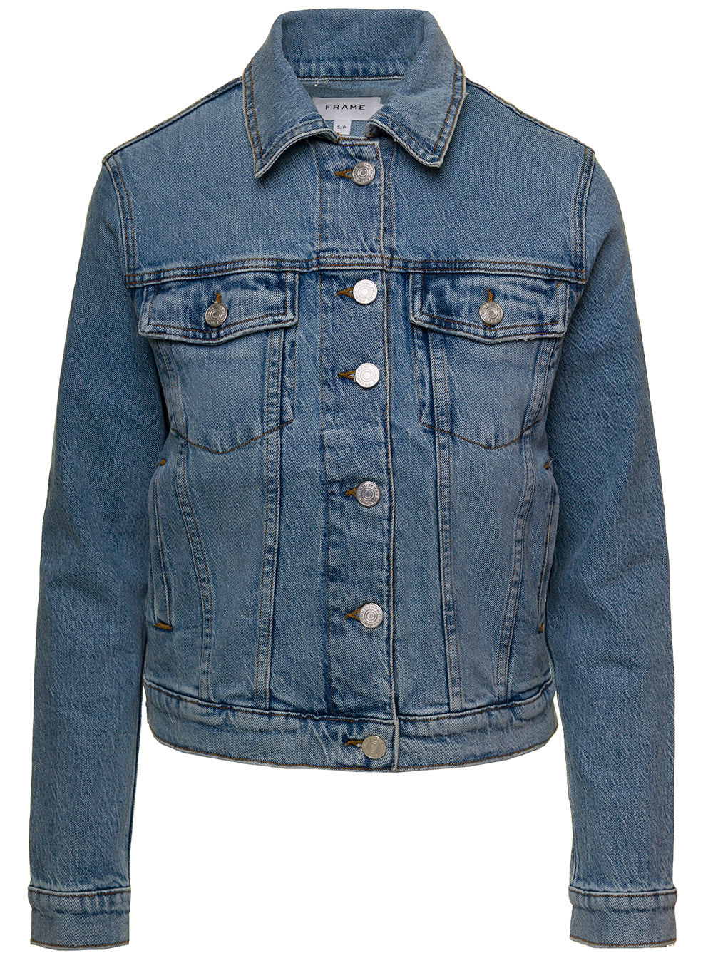 Light Blue Vintage Denim Jacket With Patch Pockets In Cotton Woman Frame