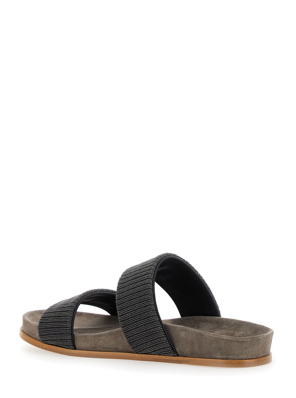 Brunello Cucinelli Grey Sandals With Monile Decoration And Round Open Toe In Brown
