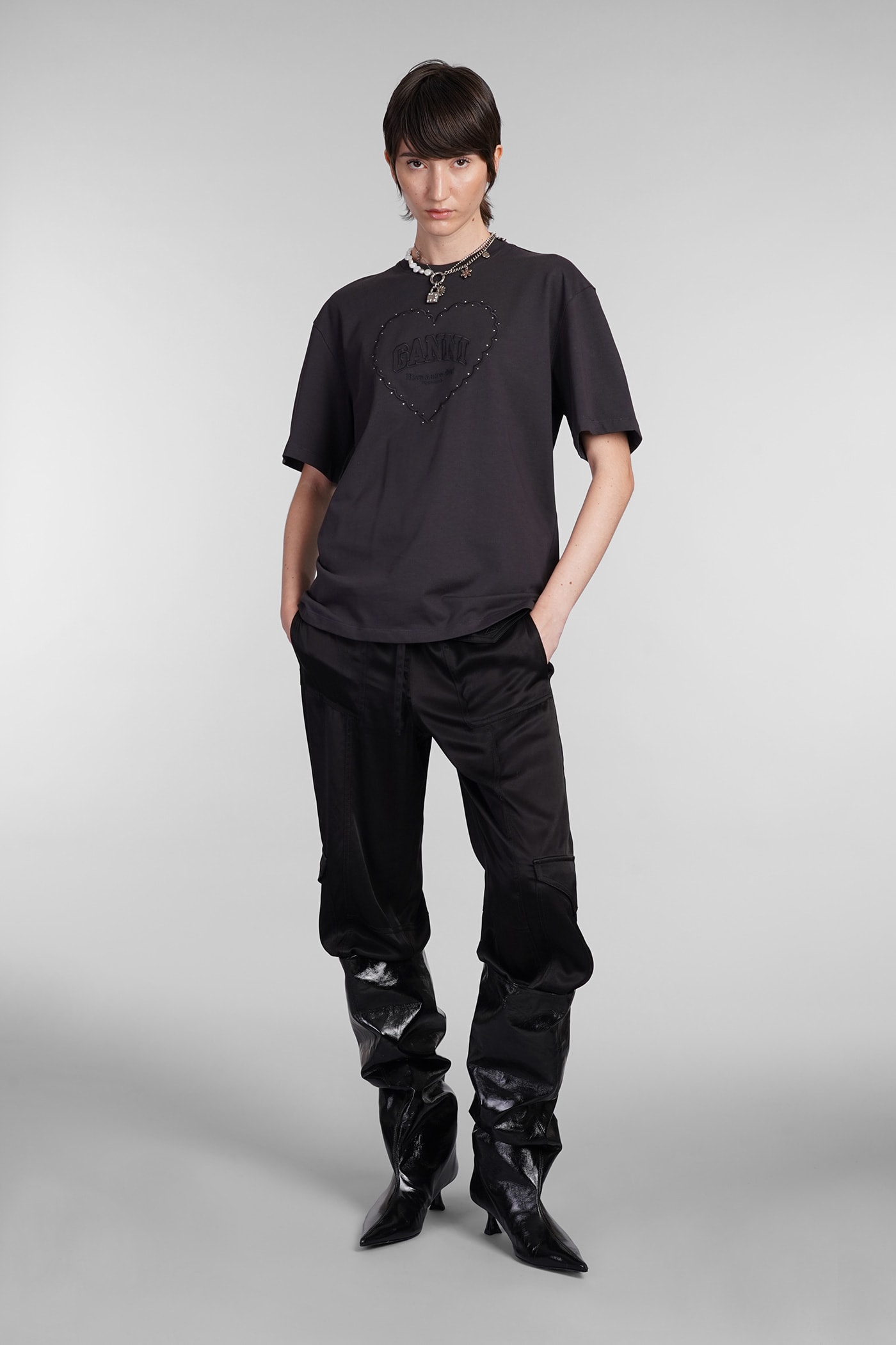 Shop Ganni T-shirt In Black Cotton