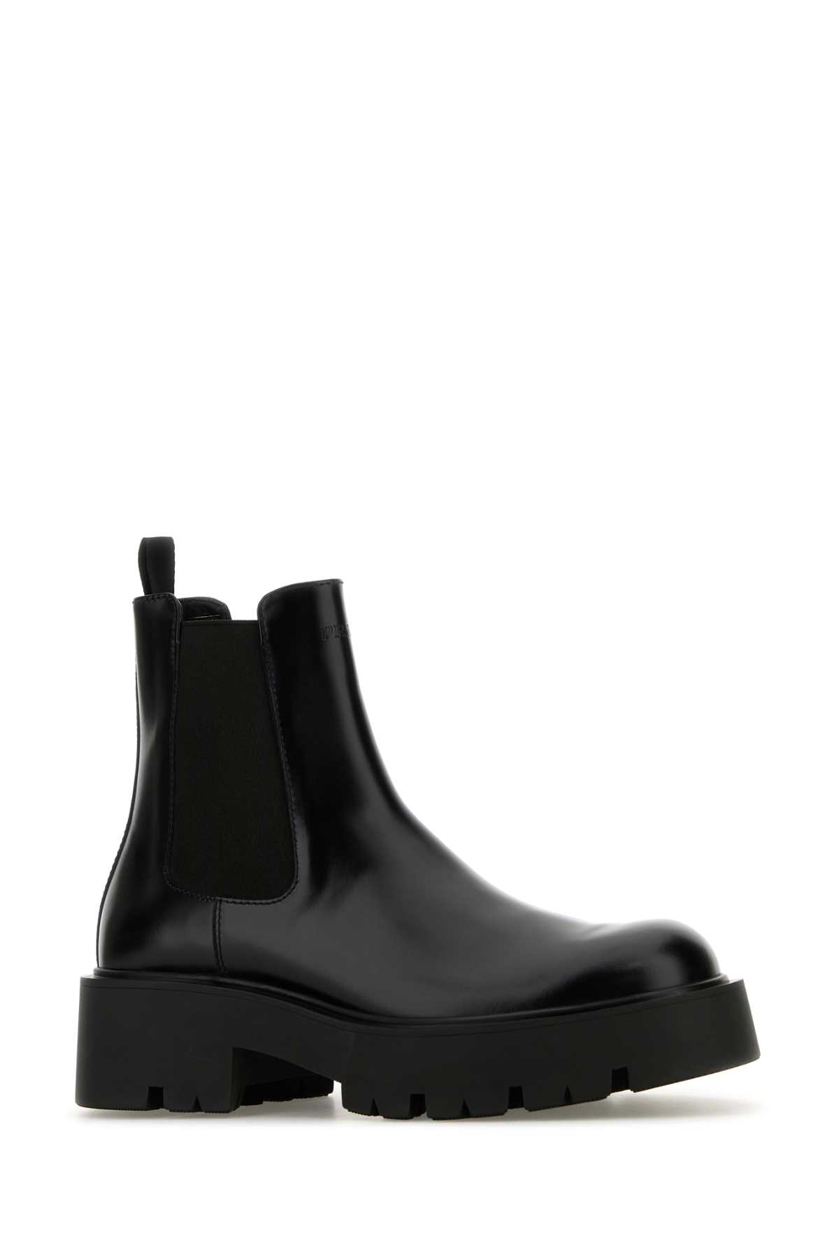 Shop Prada Black Leather Ankle Boots In Nero