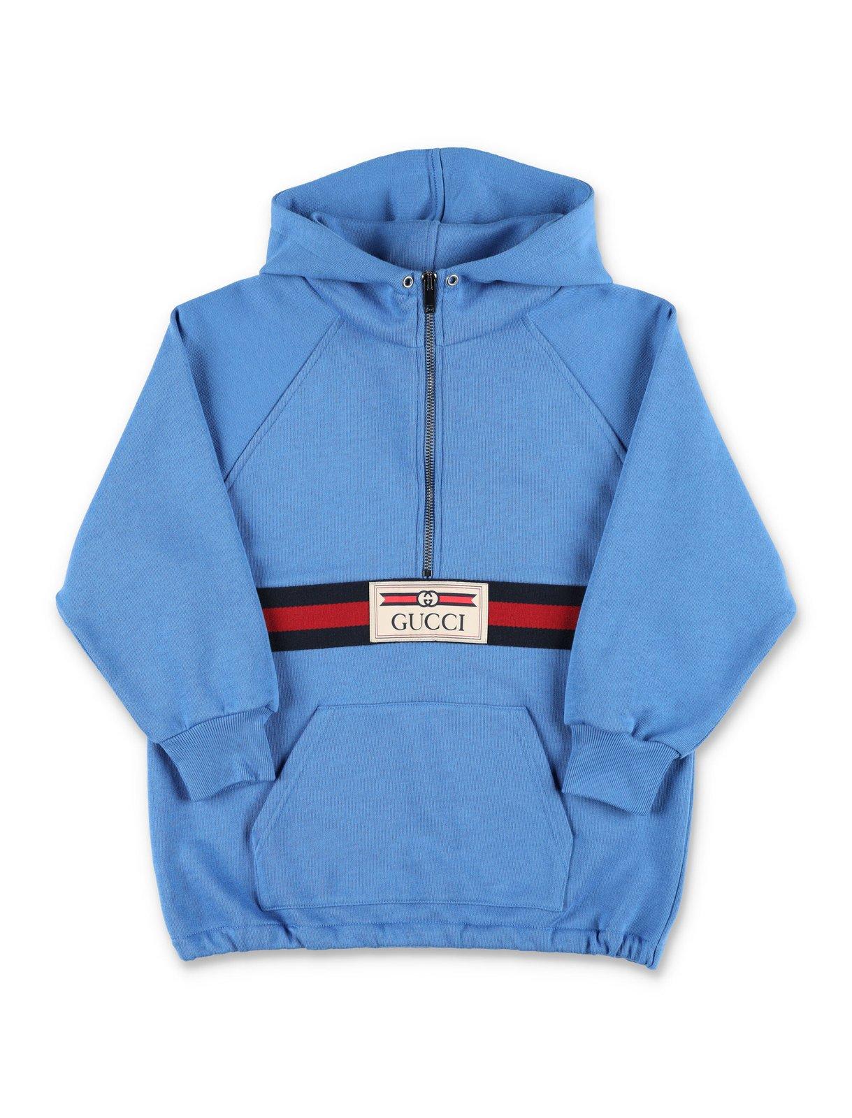 Shop Gucci House Web Logo Patch Long-sleeved Hoodie