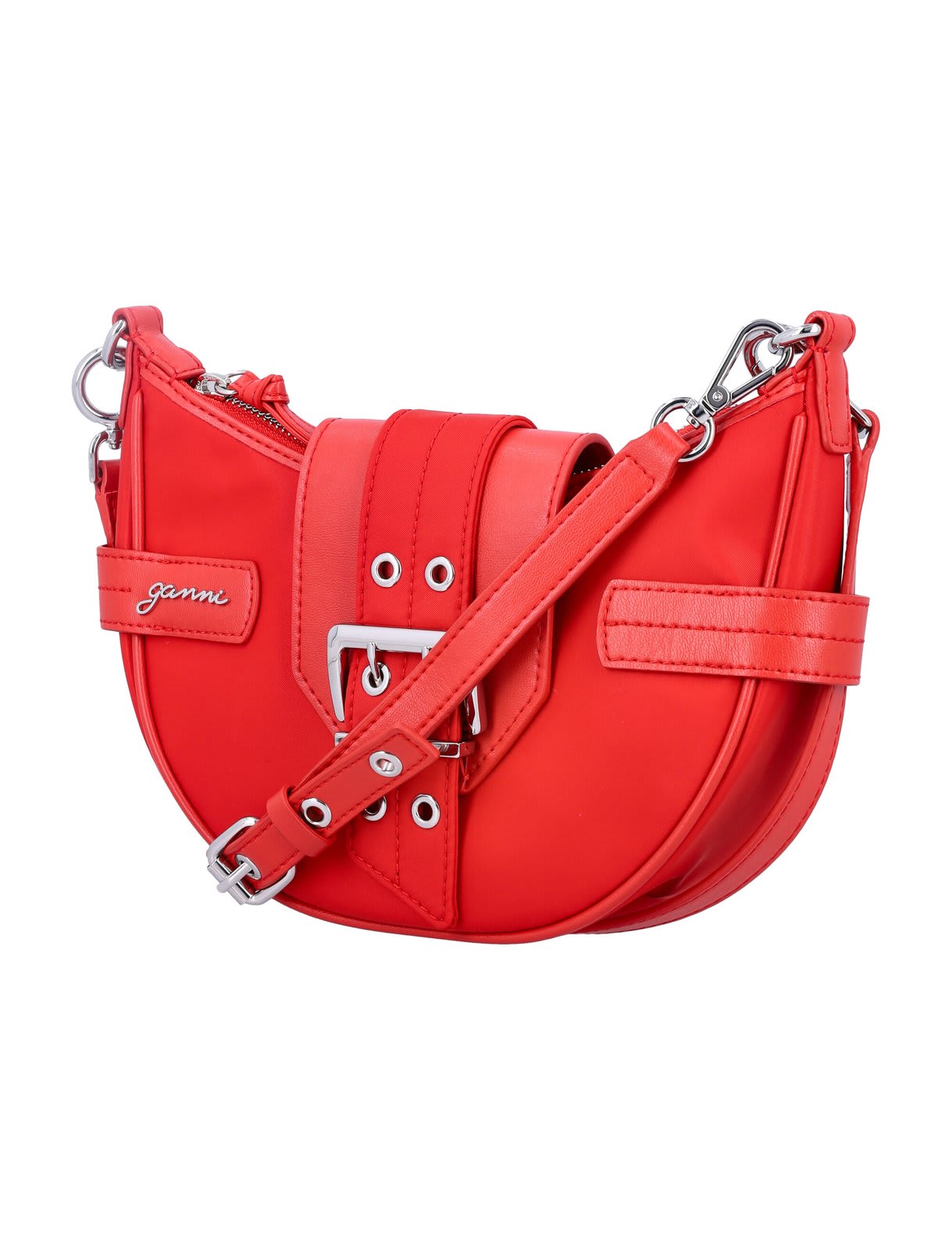 Shop Ganni Buckle-detailed Small Crossbody Bag In Racing Red