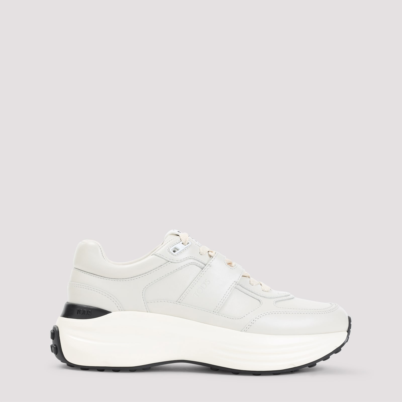 Tod's Low Top Leather Sneakers With Contrast Sole In White