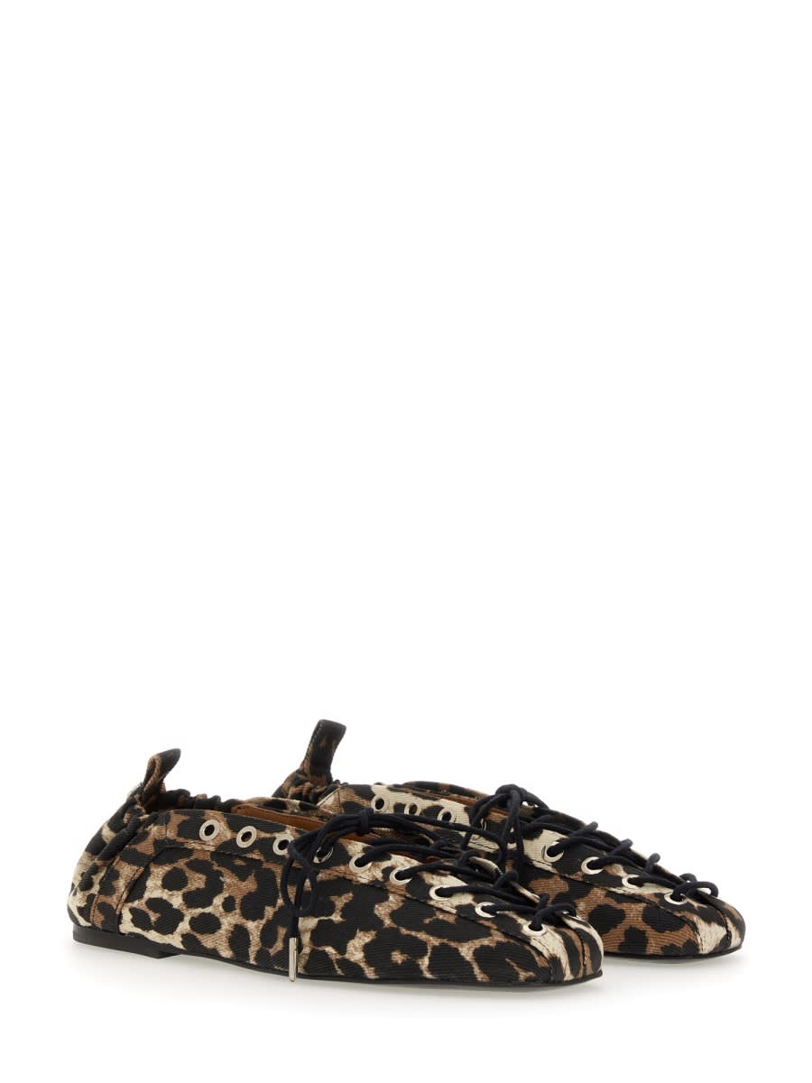 Shop Ganni Lace-up Ballerina In Animalier