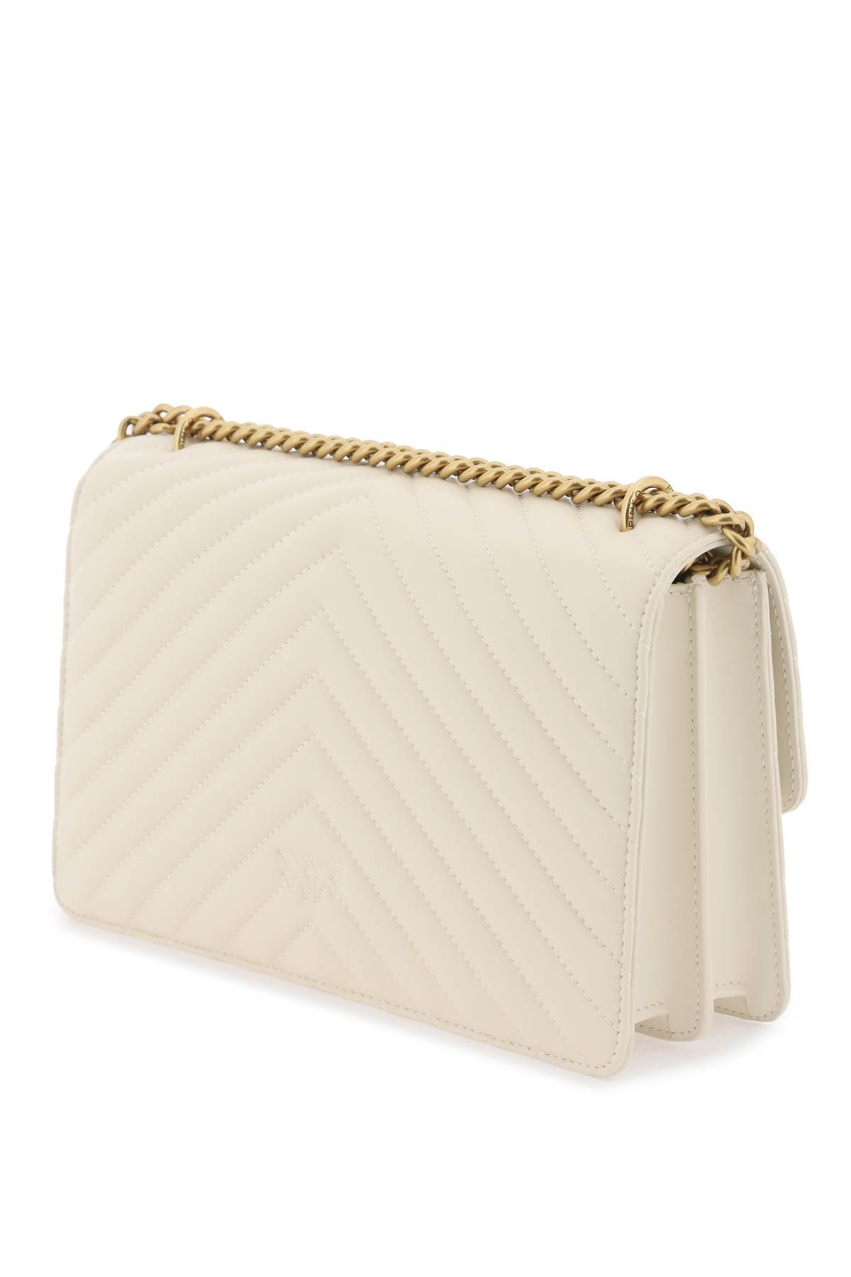 Shop Pinko Chevron Quilted Classic Love Bag One In Bianco Seta-antique Gold (white)