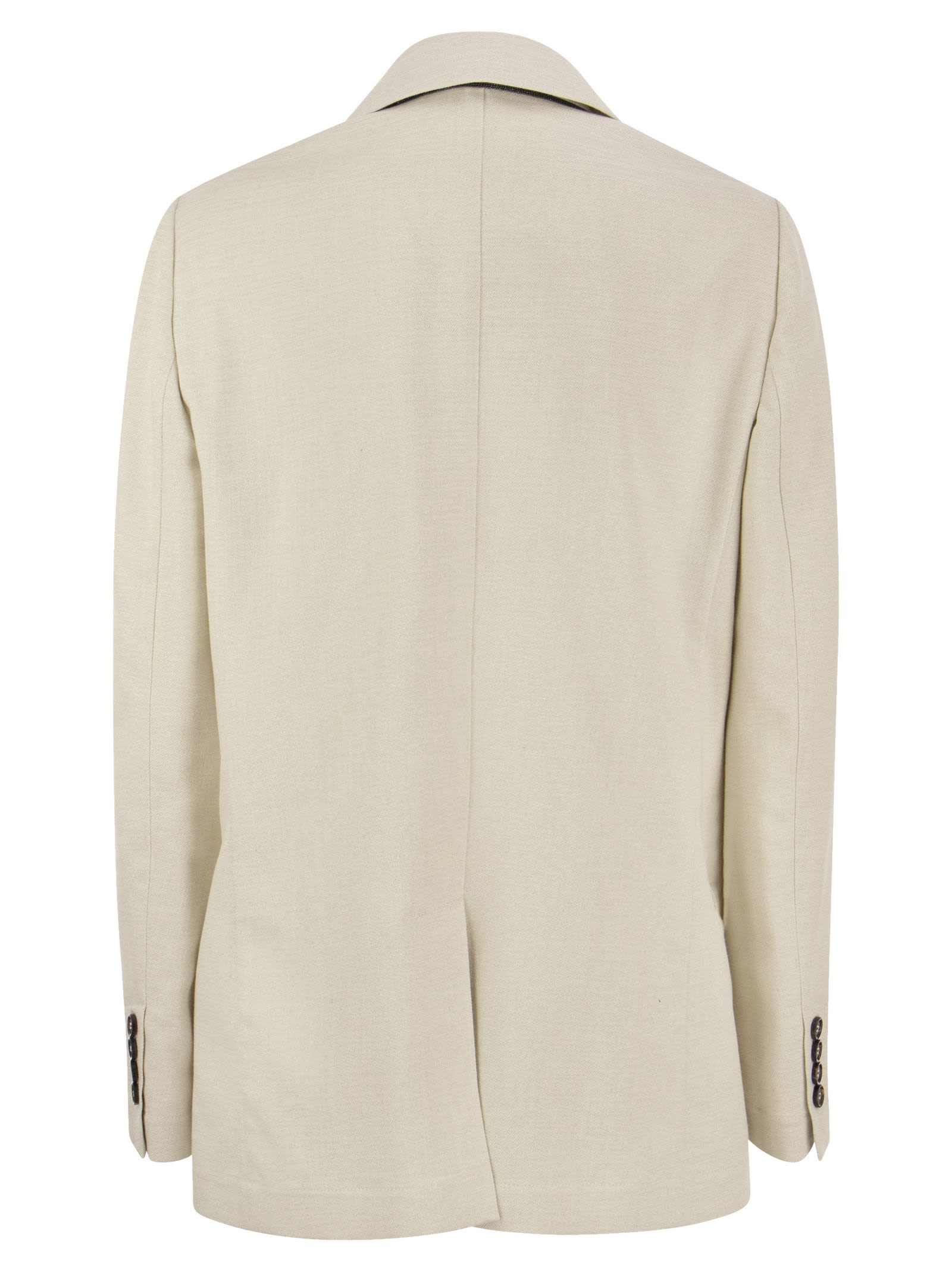 BRUNELLO CUCINELLI SCARF DETAIL DOUBLE-BREASTED DINNER JACKET
