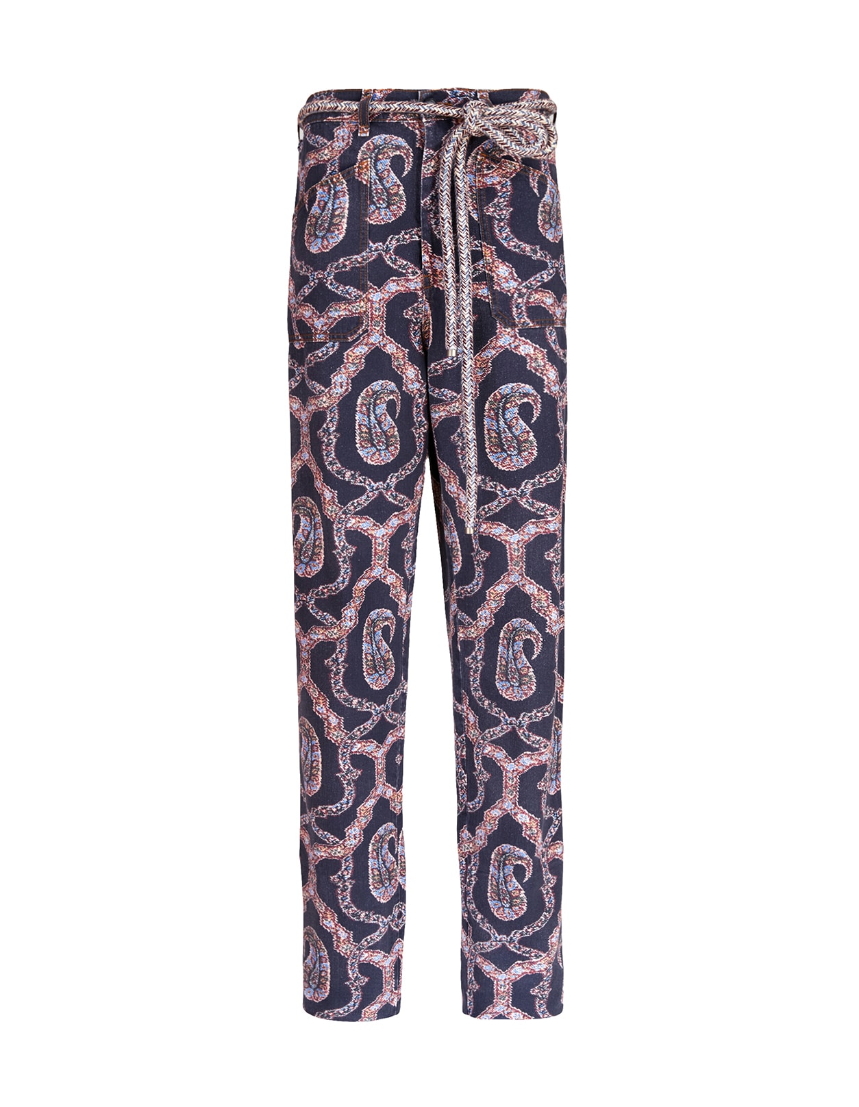 Etro Woman Trousers In Navy Blue Paisley Denim