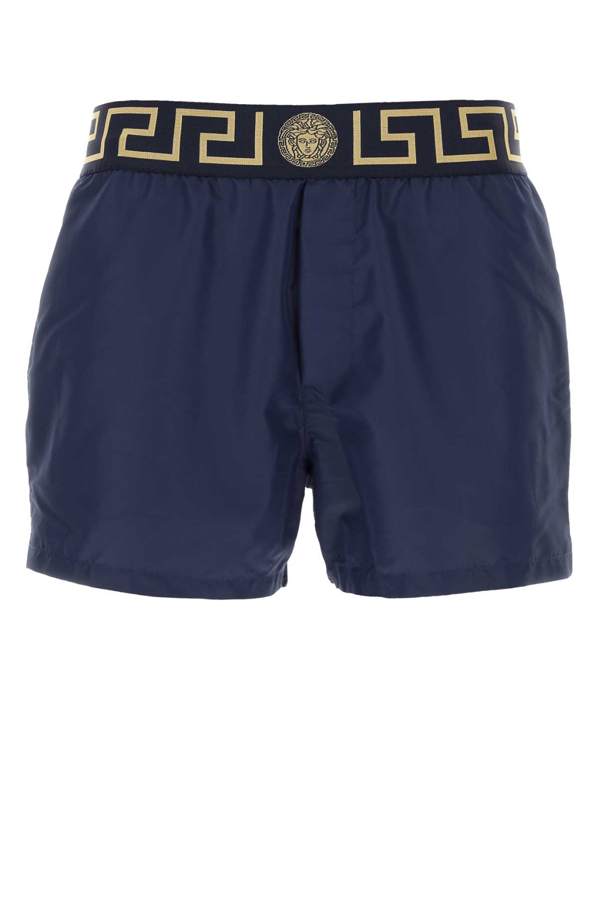 Shop Versace Blue Polyester Swimming Shorts In Bluegold