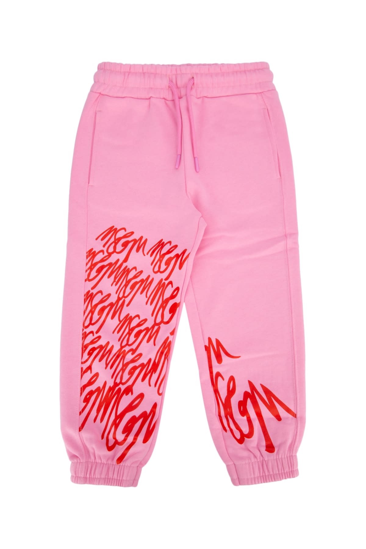 Msgm Kids Logo Printed Drawstring Track Pants In Rosa/pink