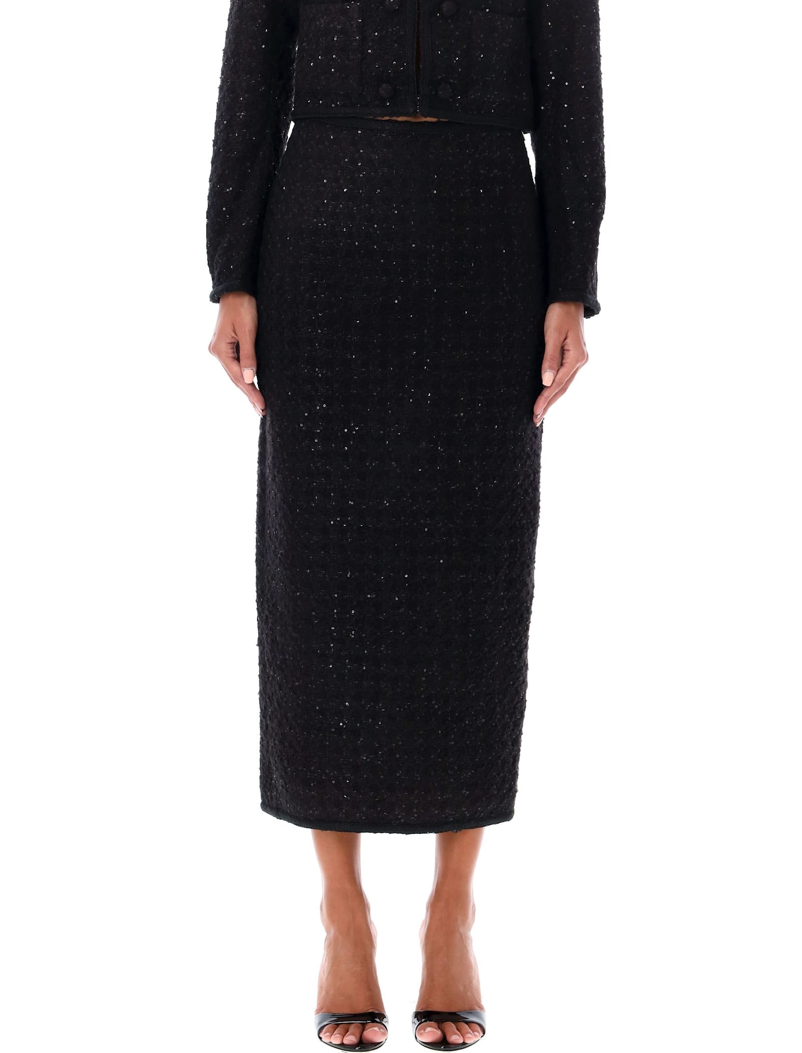 Shop Rotate Birger Christensen Boucle Maxi Skirt In Black