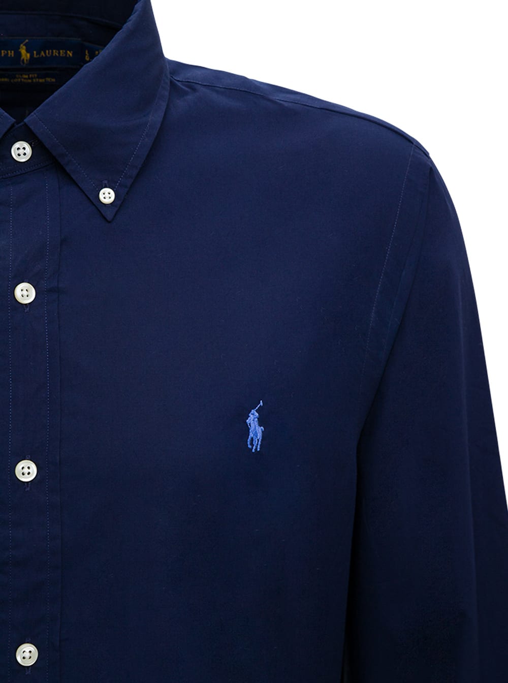 Shop Ralph Lauren Blue Cotton Shirt With Logo In Newport Navy