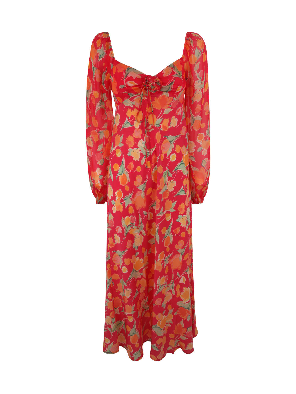 Shop Rixo London Jeanie Long Dress In Fontainhas Floral Coral
