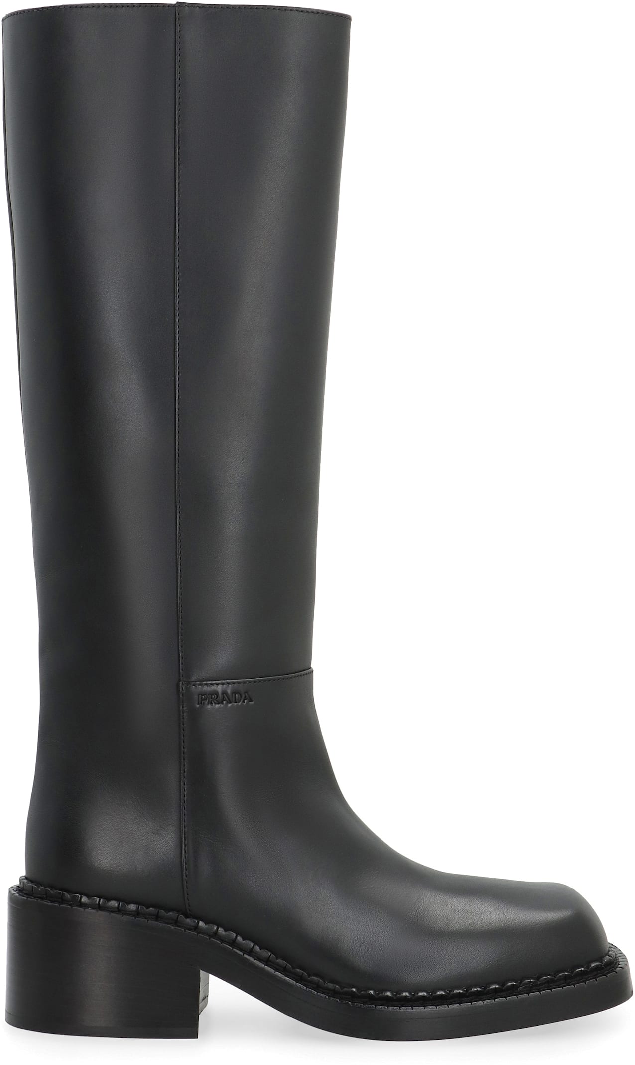 Shop Prada Leather Boots In Black