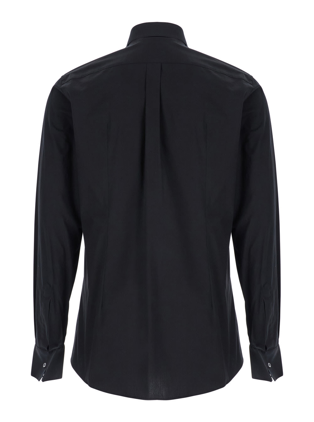 Shop Dolce & Gabbana Black Shirt With Pointed Collar And Logo Detail In Cotton Stretch Man