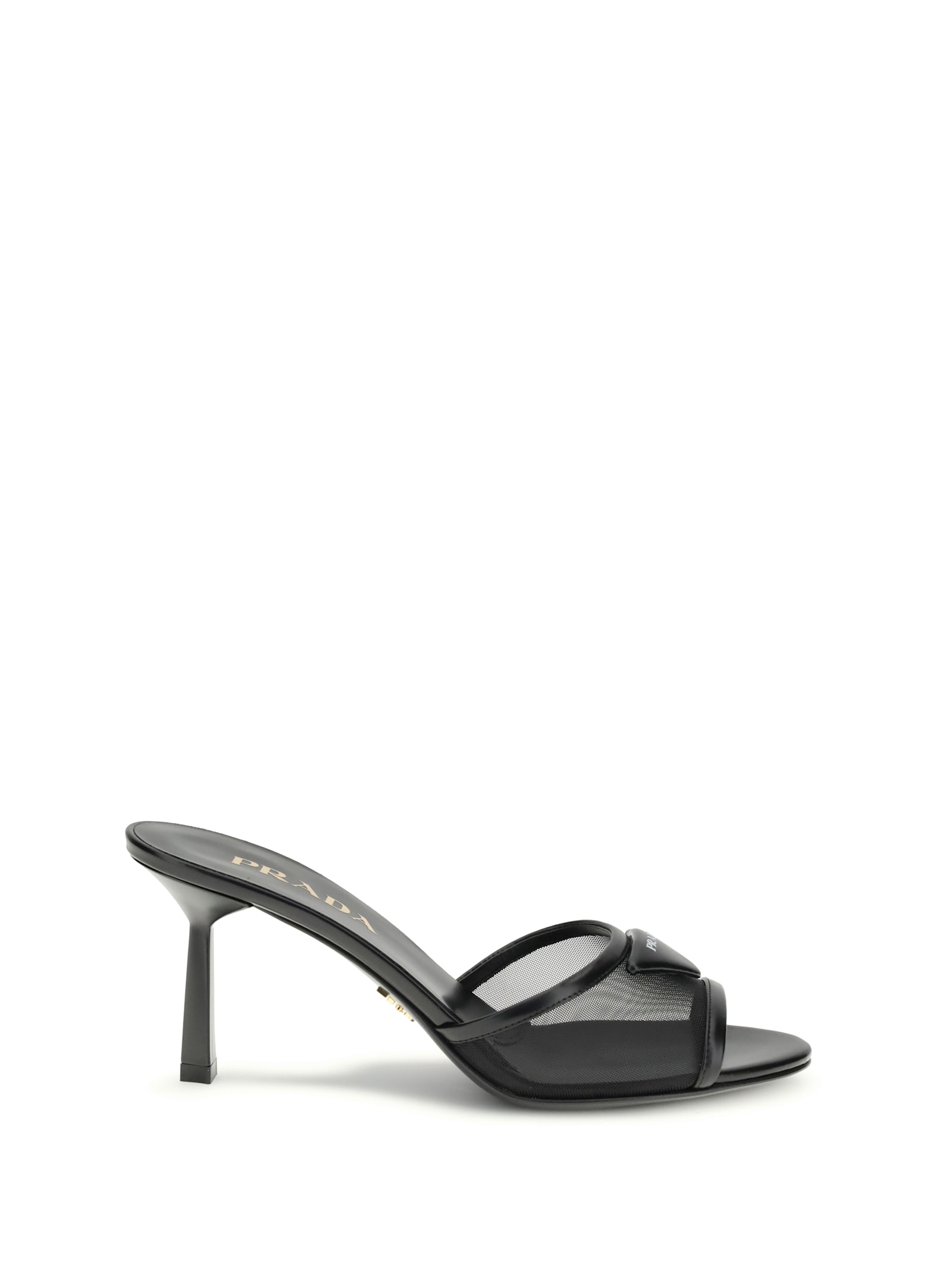 Prada Triangle Logo Mesh Slide Sandal In Black