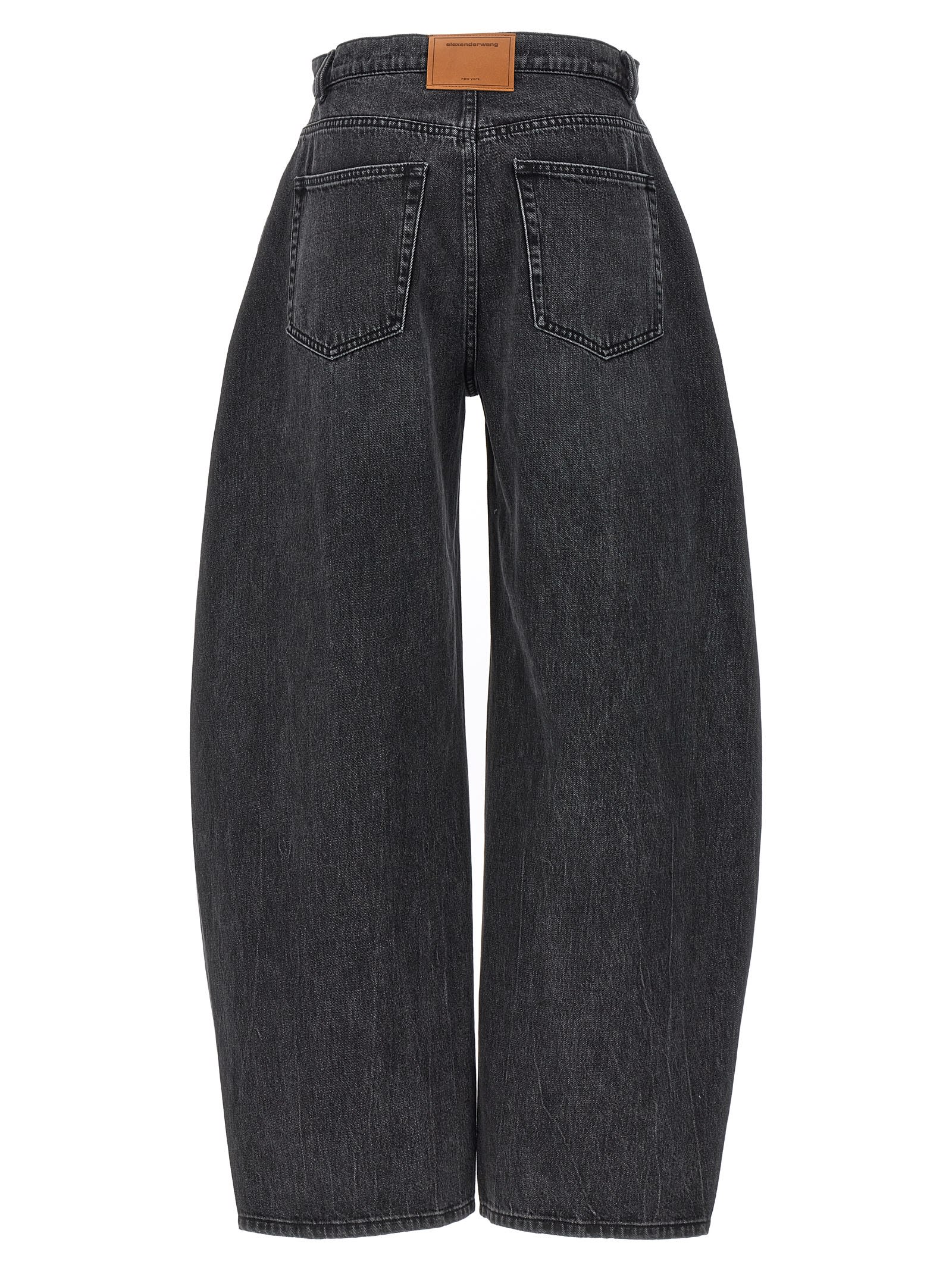 Shop Alexander Wang Oversized Rounded Jeans In Grey Aged