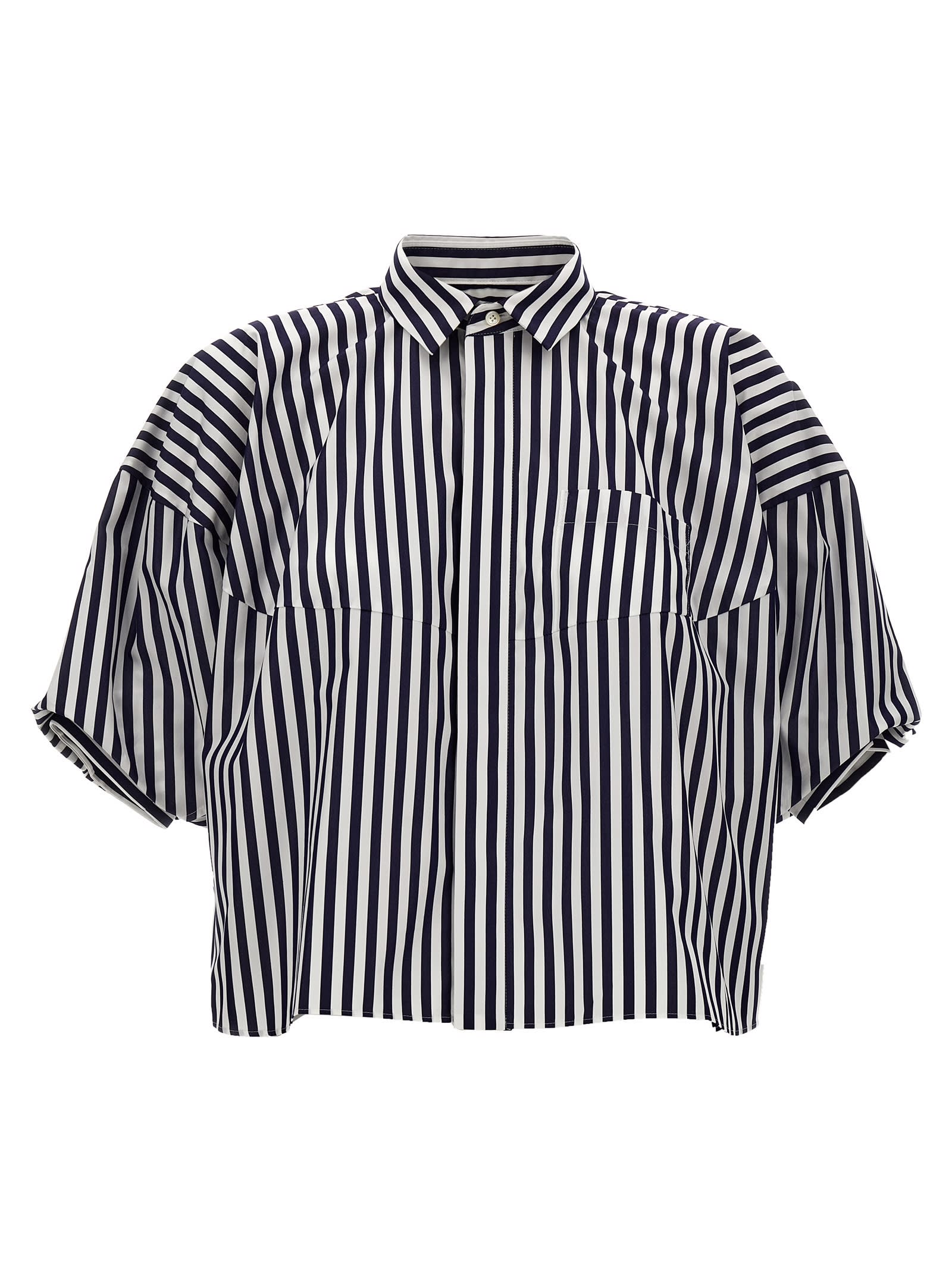 Shop Sacai Striped Poplin Shirt In Blue
