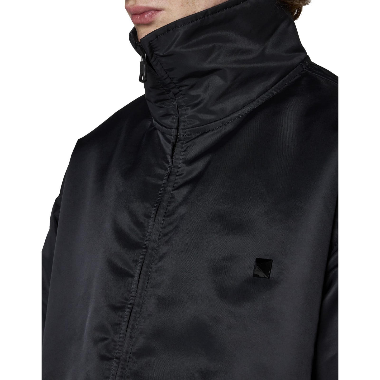 Shop Valentino Nylon Stud Jacket In Black
