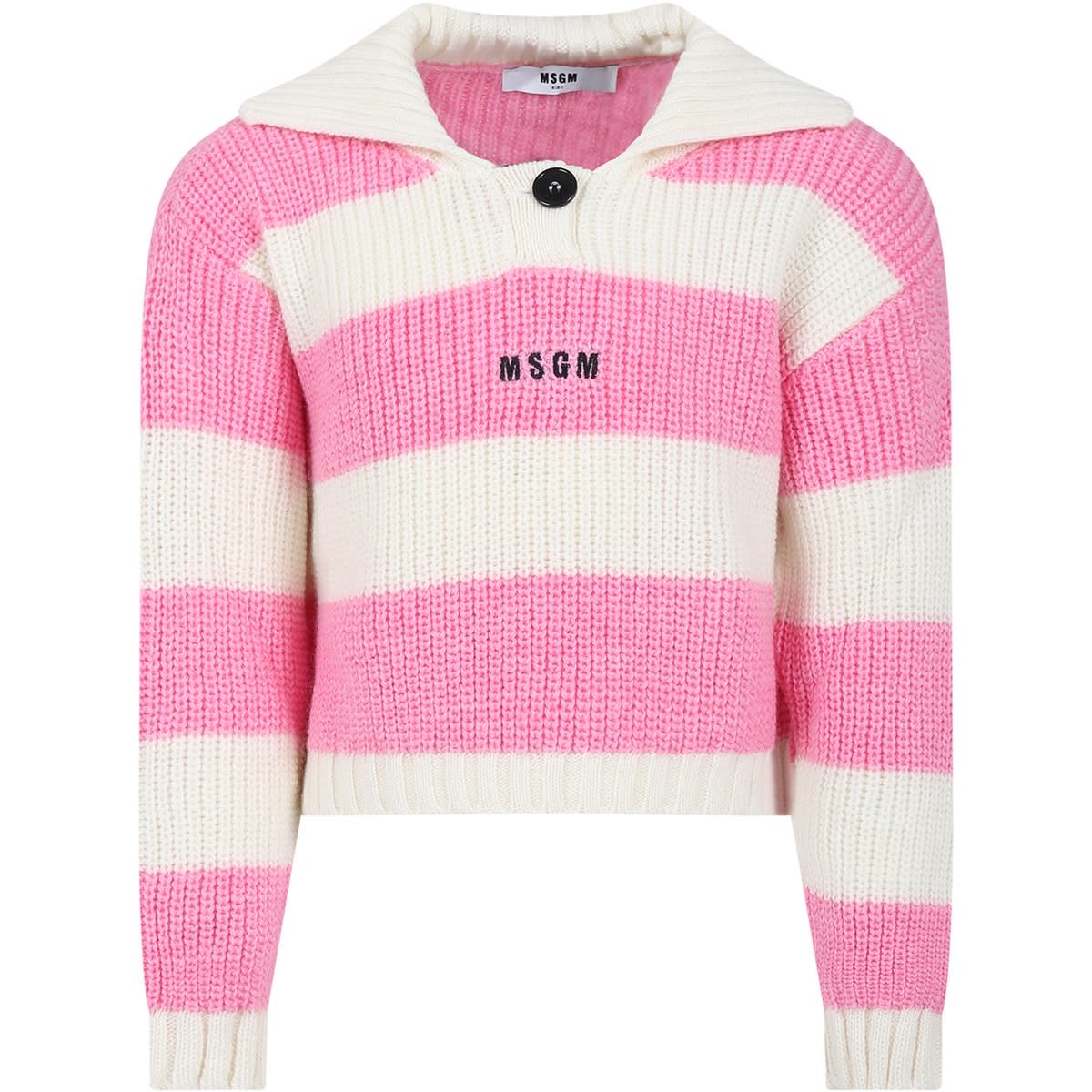 Msgm Kids' Pink Sweater For Girl With Logo In Multicolor