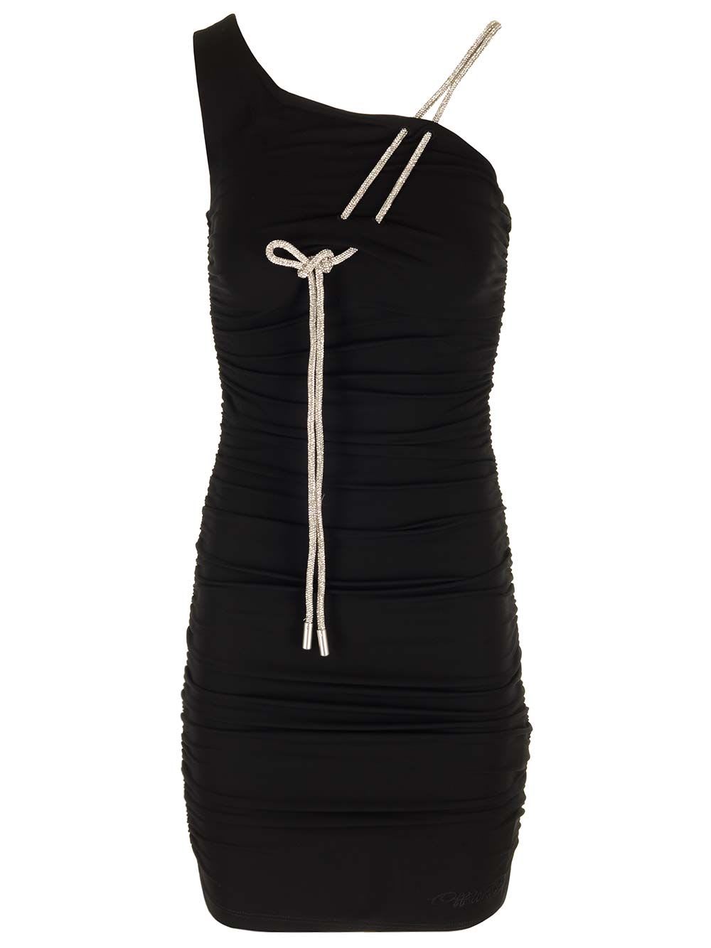 Shop Off-white Bling Crepe Mini Dress In Black