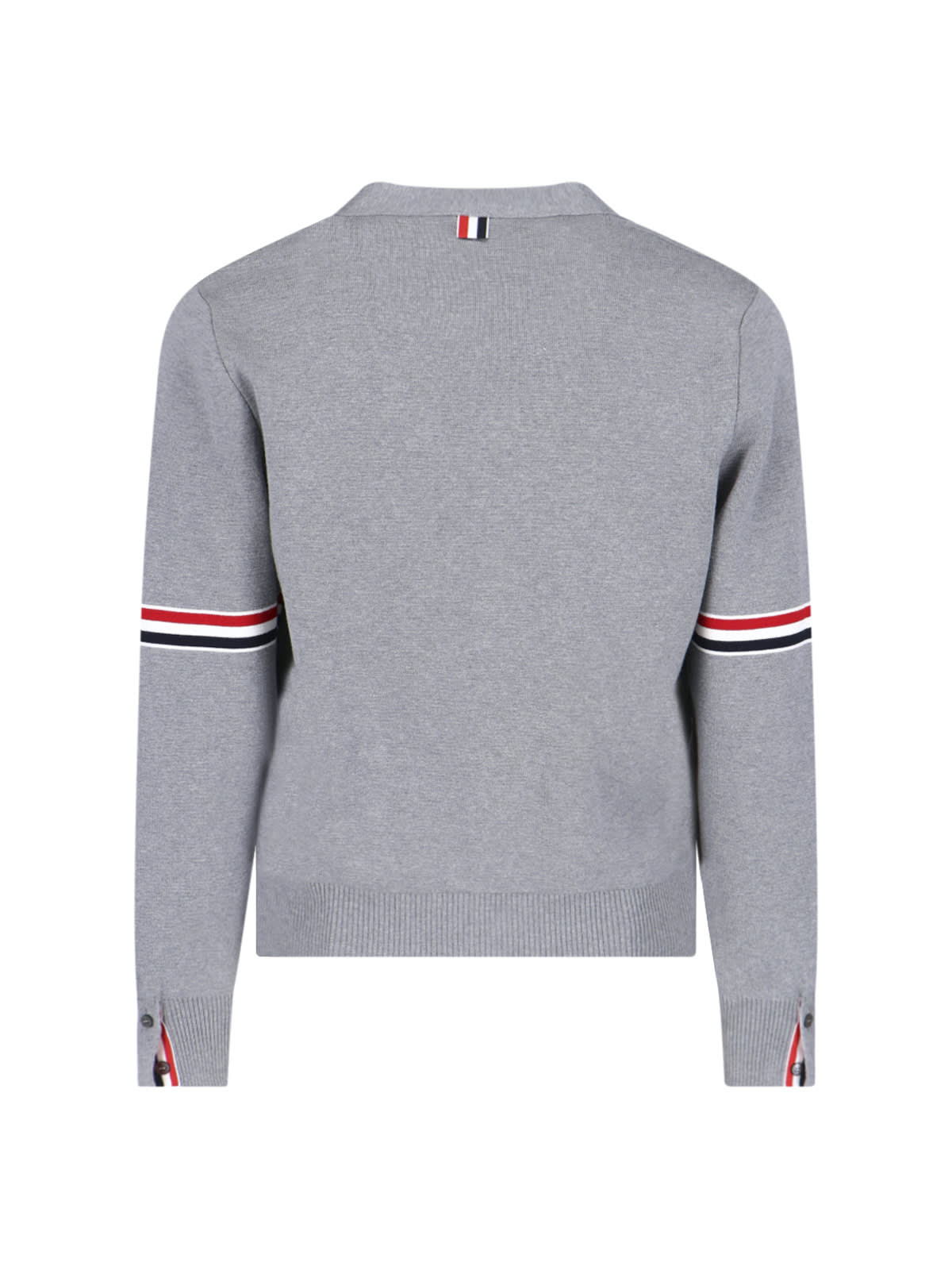 Shop Thom Browne Tricolor Detail Cardigan In Gray