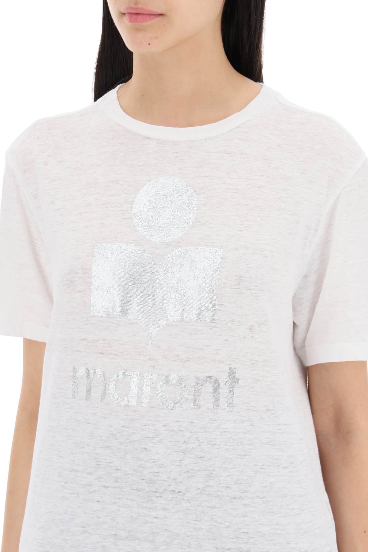 Shop Marant Etoile Zewel T-shirt With Metallic Logo Print In White (white)