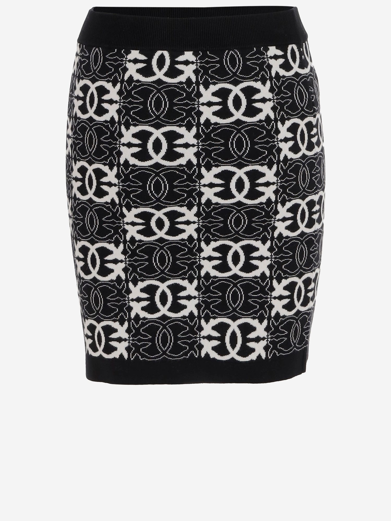 Pinko Elasticated-waistband Logo-patterned Skirt In Black