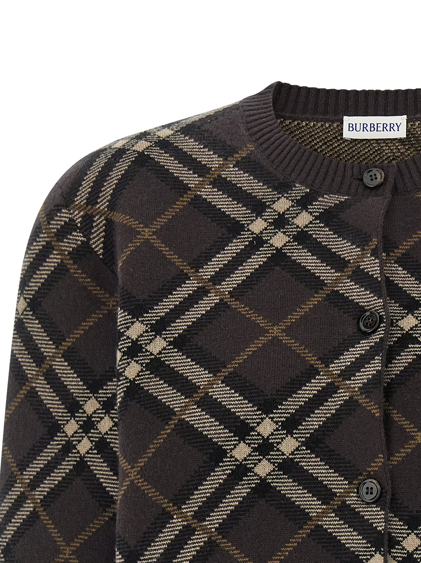 Burberry Ribbed Cuff Long Sleeve Knit Cardigan In Brown