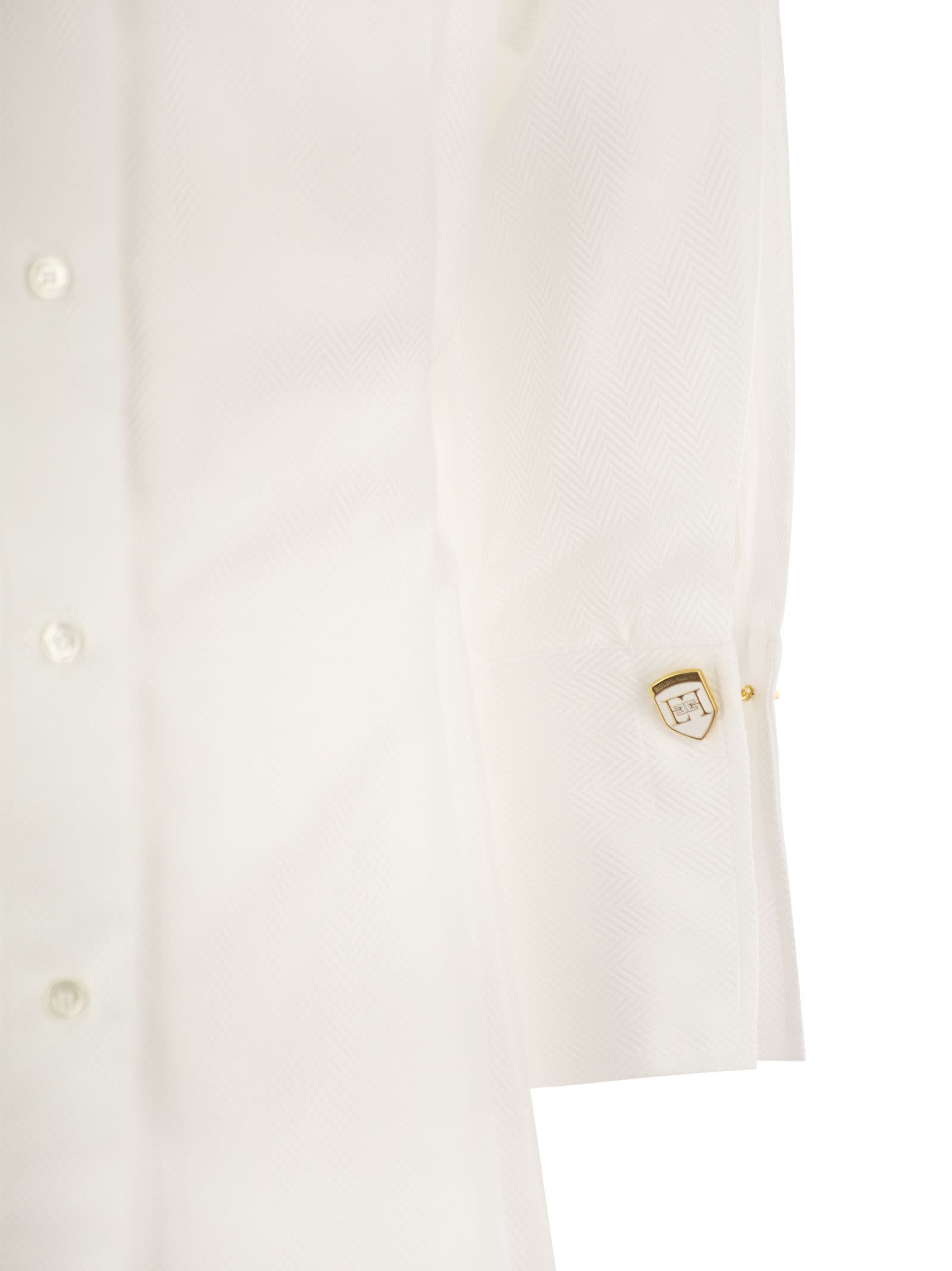 Shop Elisabetta Franchi Chevron Poplin Shirt With Darts In White