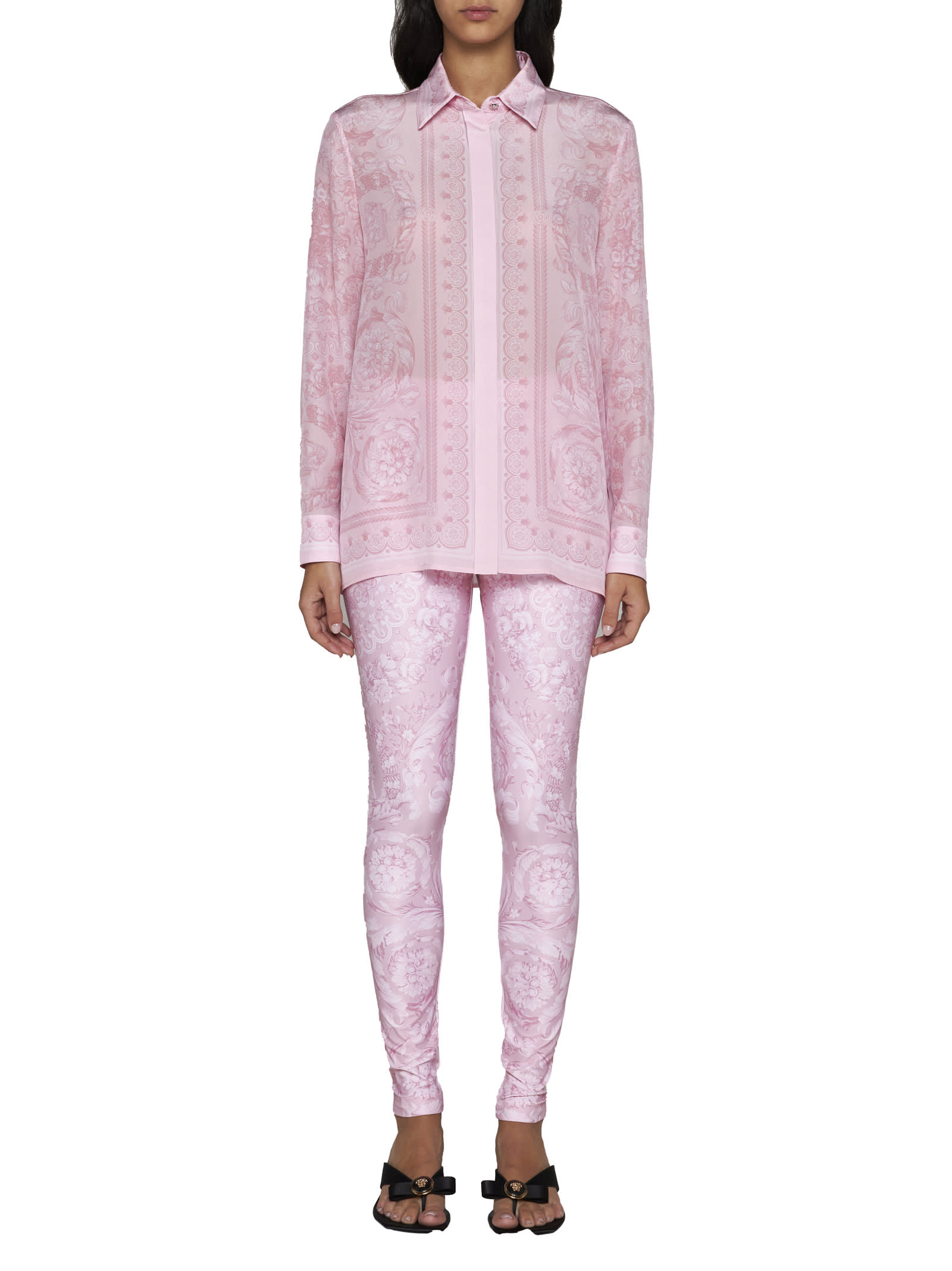Shop Versace Pants In Pale Pink