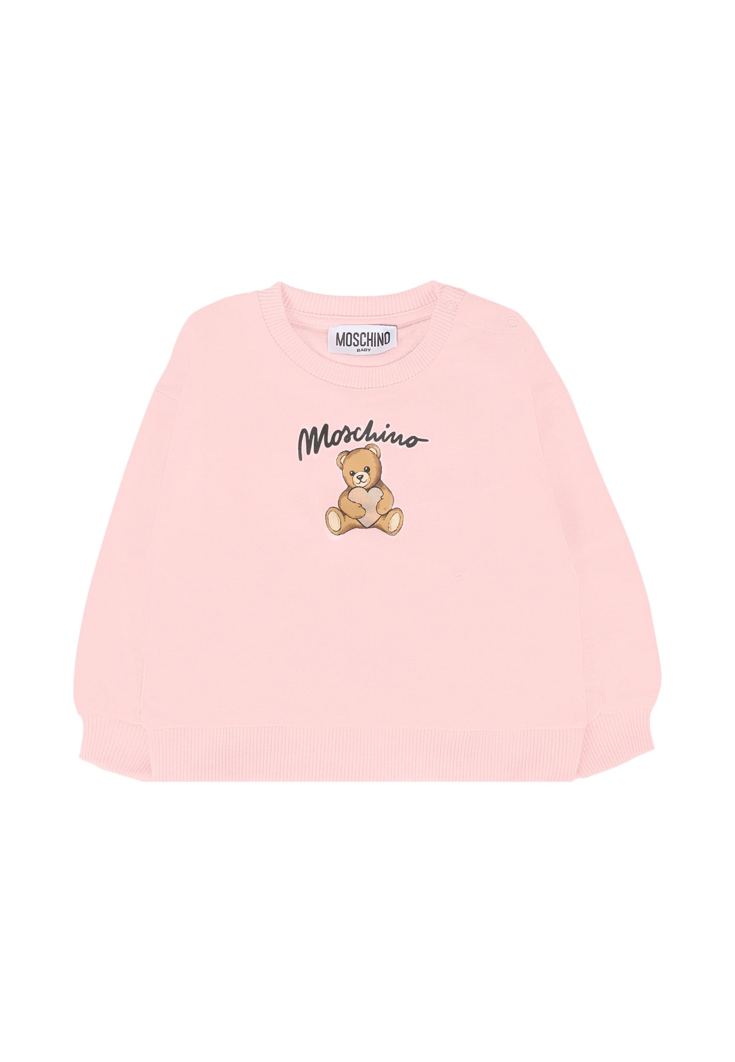 Moschino Pink Sweatshirt For Baby Girl With Teddy Bear In Pink