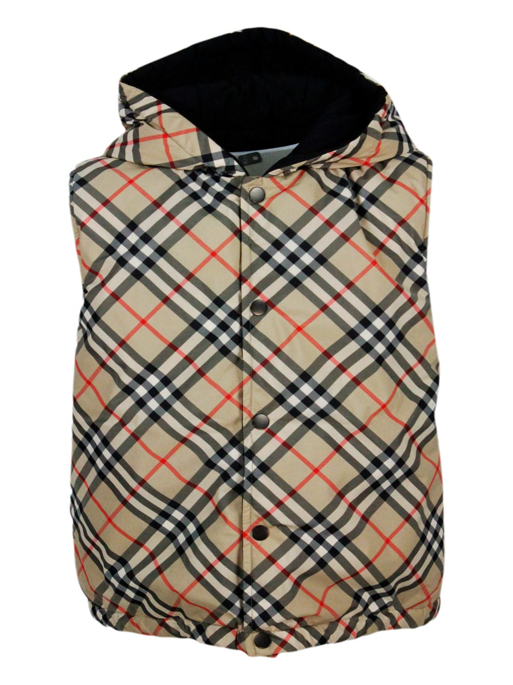Burberry Reversible Vest With Check Pattern, With Solid Color Quilted Interior