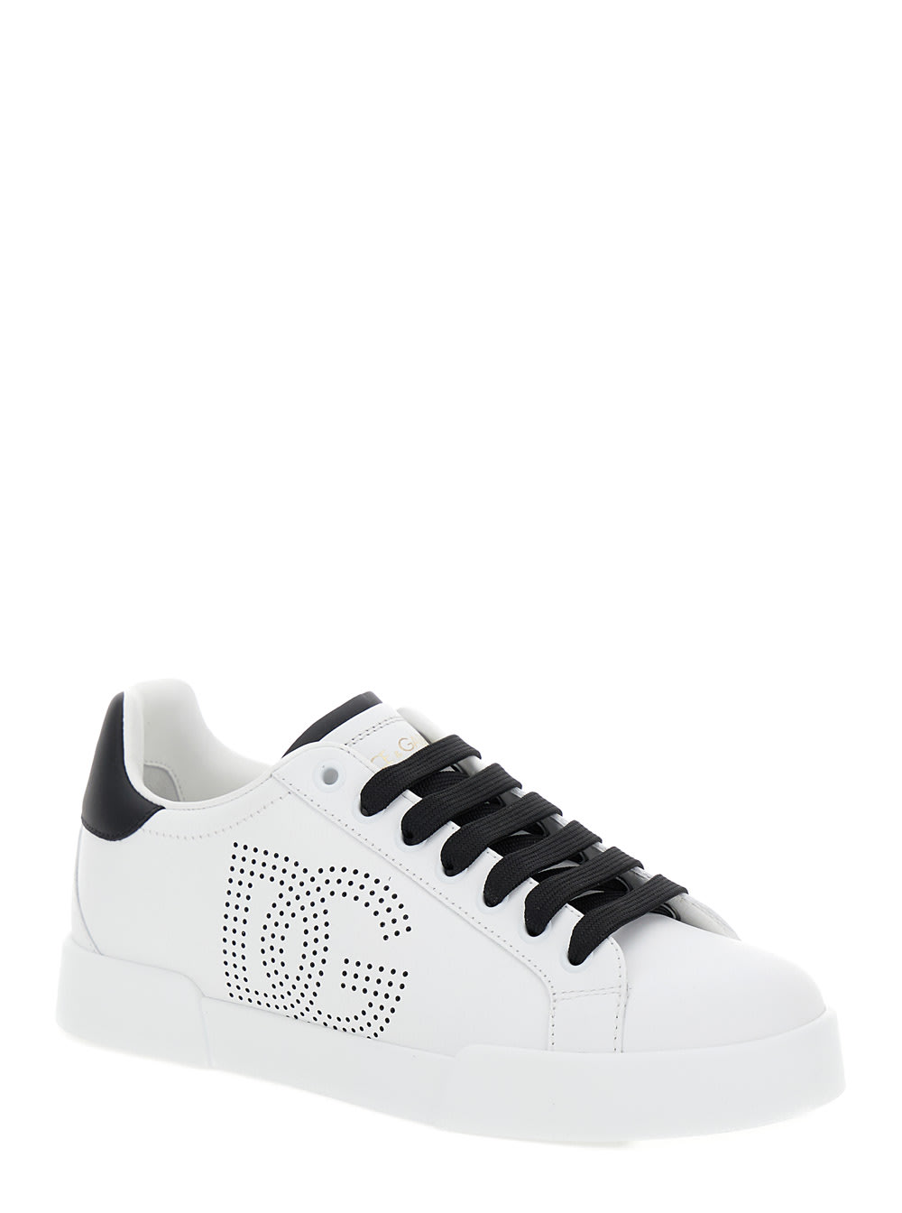 Shop Dolce & Gabbana Portofino White Low Top Sneakers With Perforated Dg Logo In Leather Woman