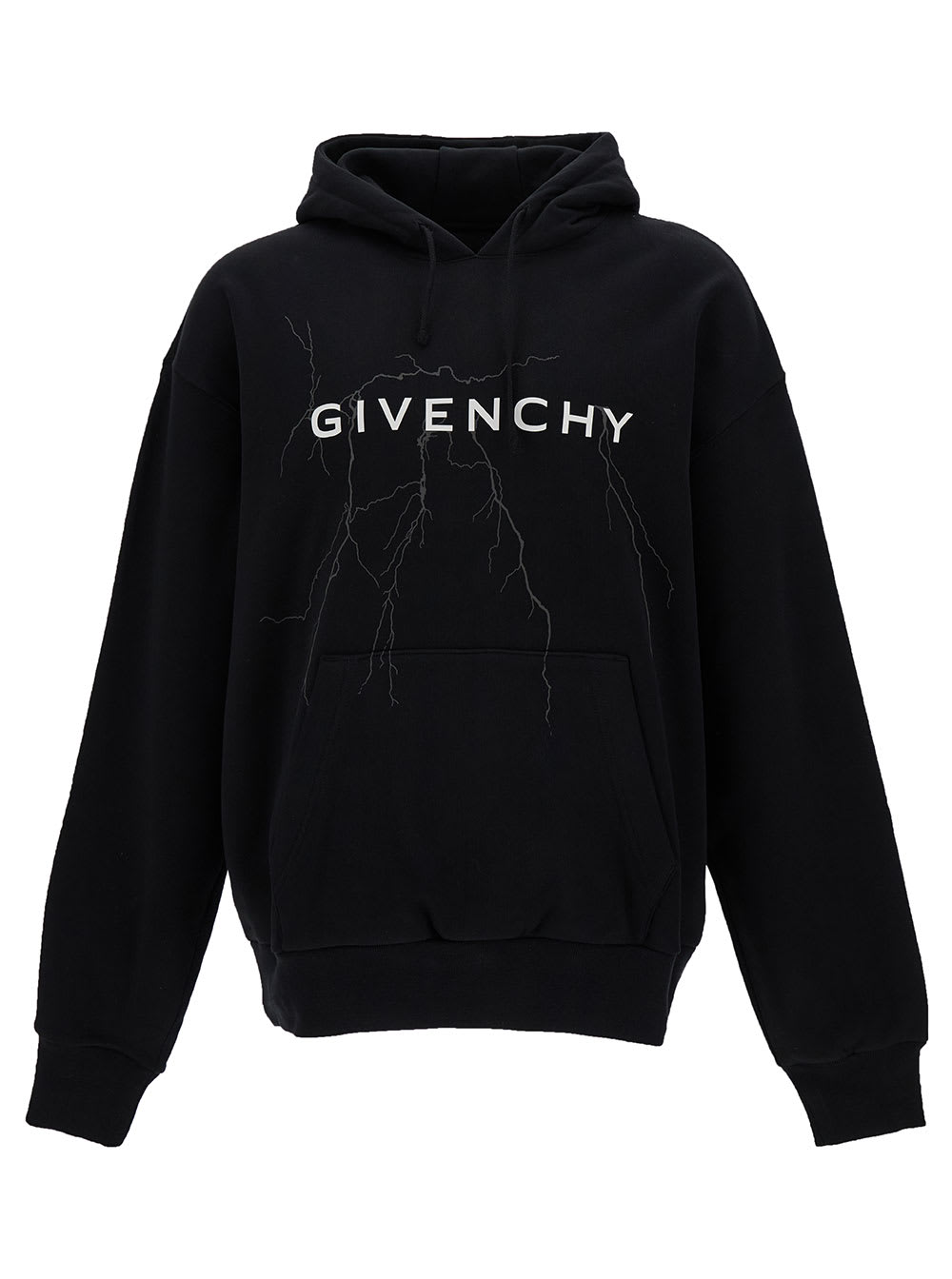 Shop Givenchy Black Hoodie With Logo And Lighting Motif In Cotton Man