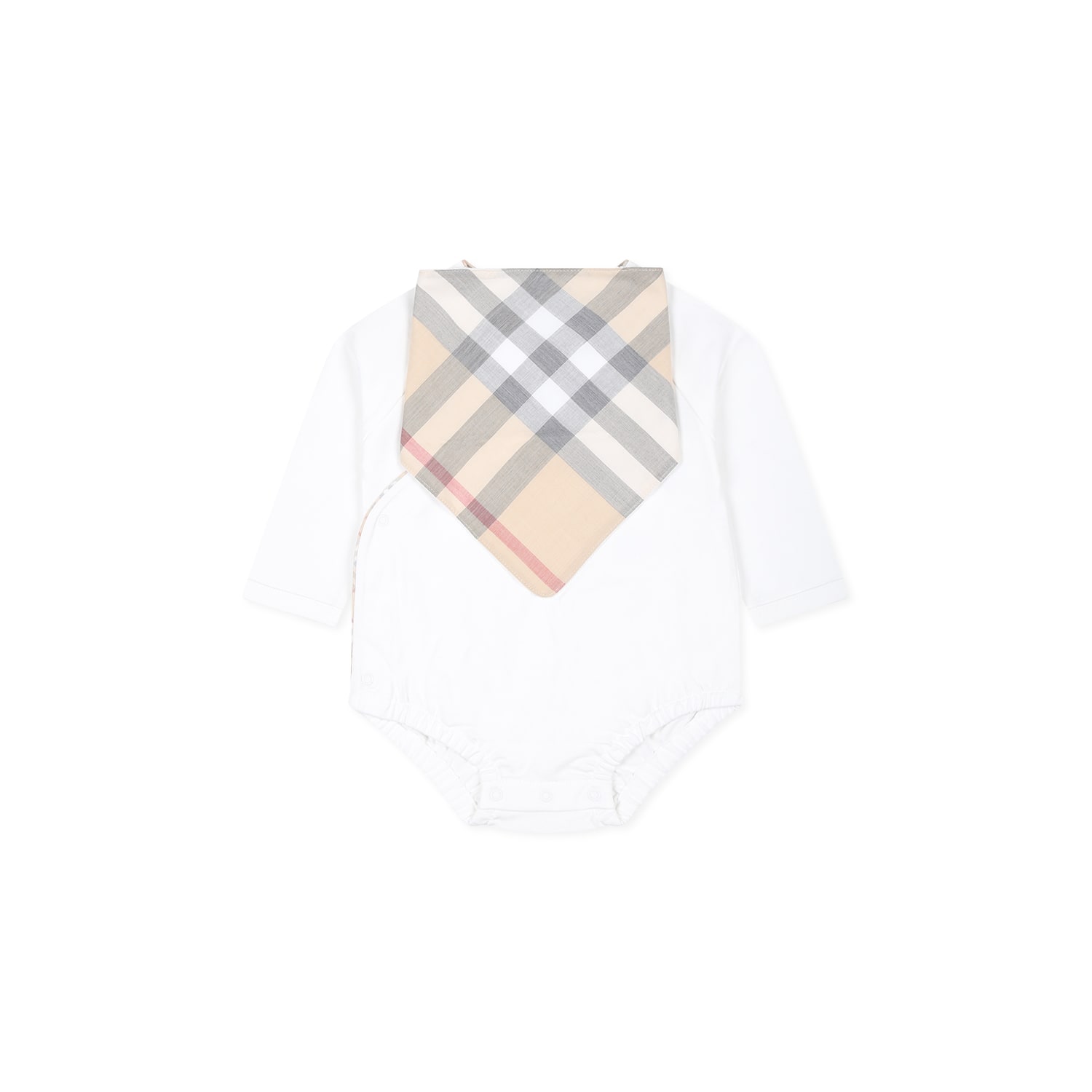 Burberry White Bodysuit Set For Babykids With Vintage Check