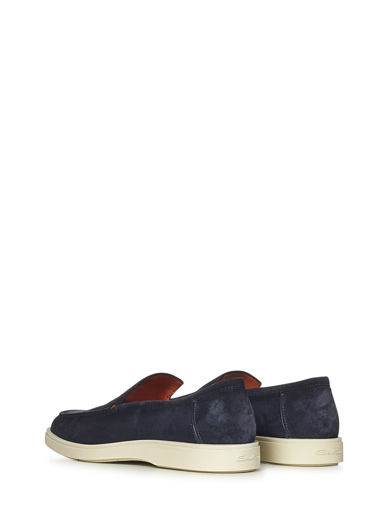 Santoni Leather Loafers Contrast Stitching In Blue