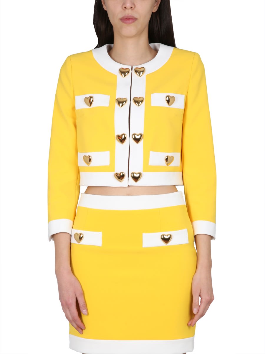 Moschino Women's Heart Buttons Crepe Jacket In Yellow
