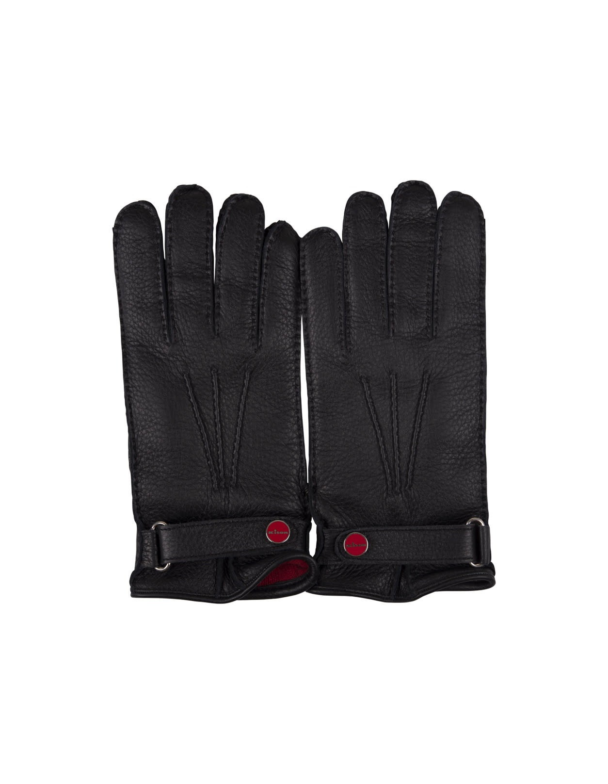 KITON BLACK LEATHER AND CASHMERE GLOVES