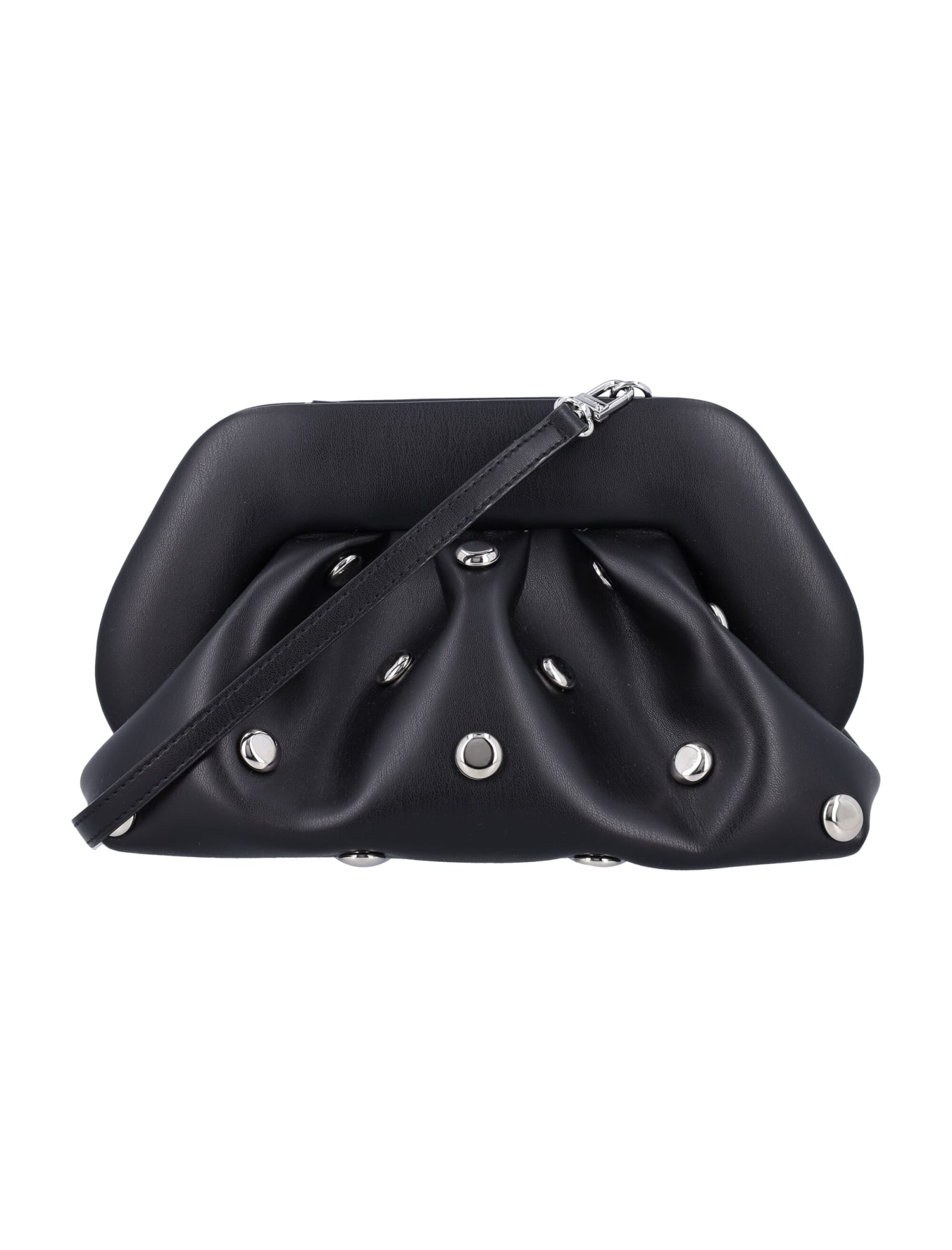 Shop Themoirè Tia Eco Leather Beads Clutch In Black