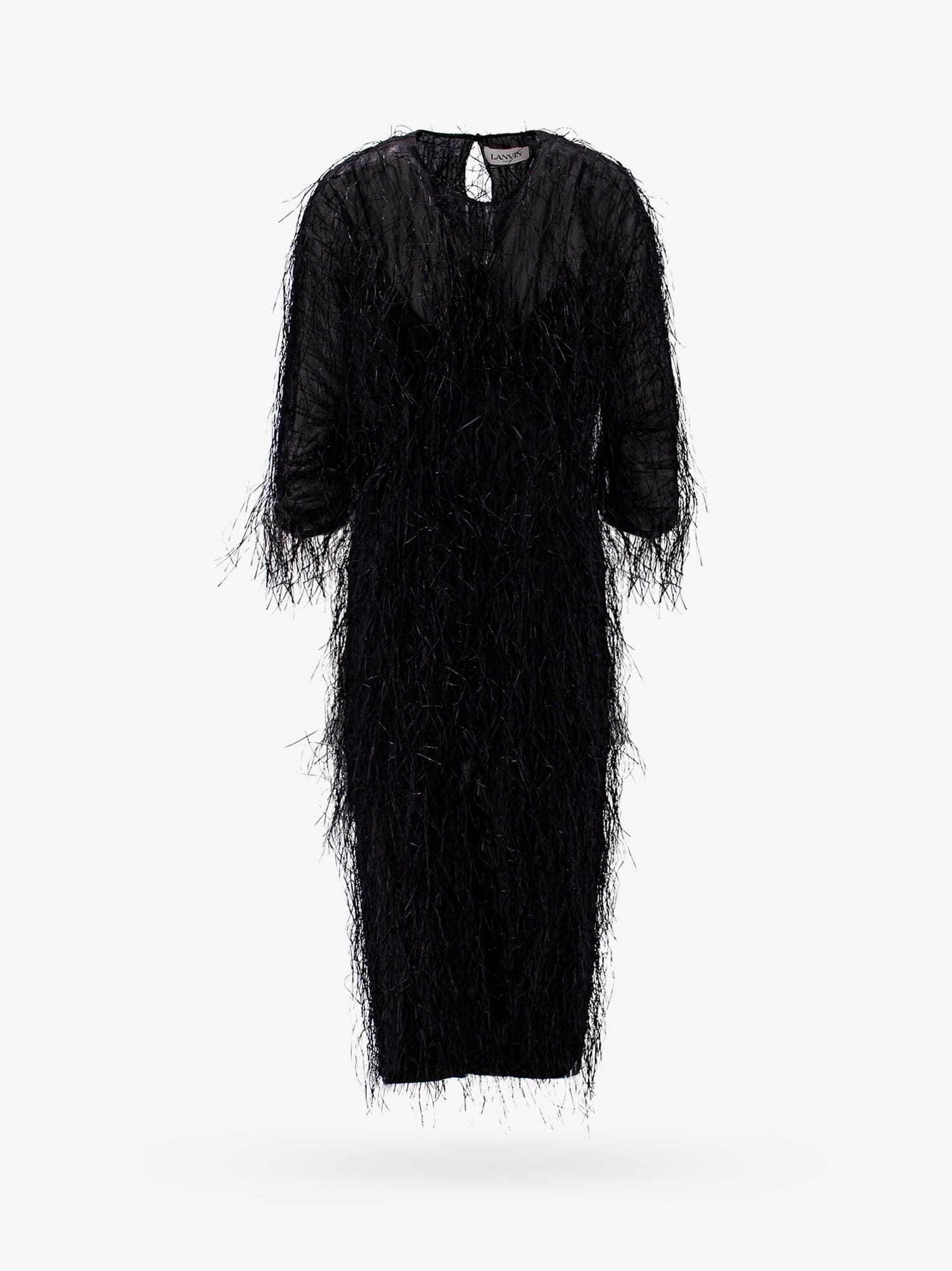 Lanvin Viscose And Silk Dress With Rafia Details In Black