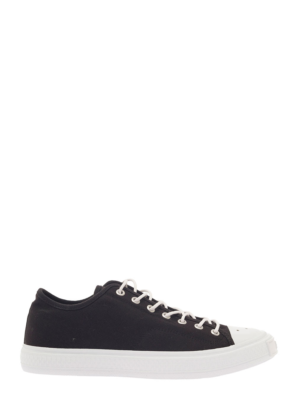 ACNE STUDIOS BLACK LOW-TOP SNEAKERS WITH WHITE LACES IN CANVAS MAN