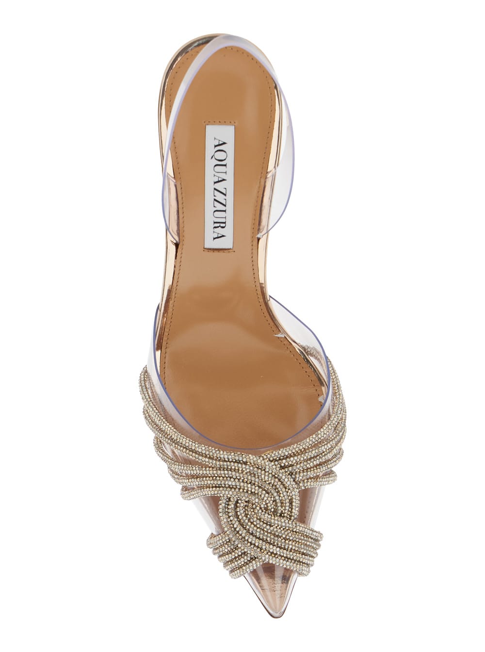 Shop Aquazzura Gatsby Silver Crystal Embellishment Pumps With Sheer Slingback Strap In Pvc Woman Aquazzurra In Pink