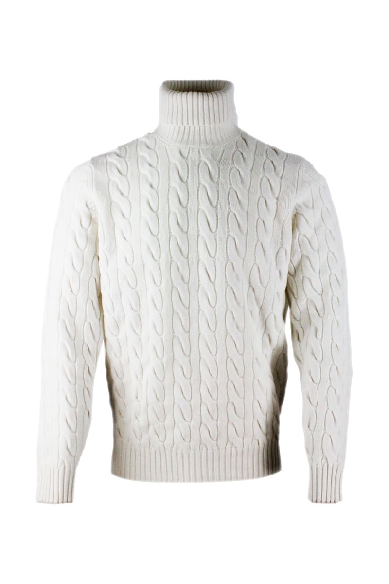 Brunello Cucinelli Turtleneck Sweater In Cashmere Blend With Cable Knit