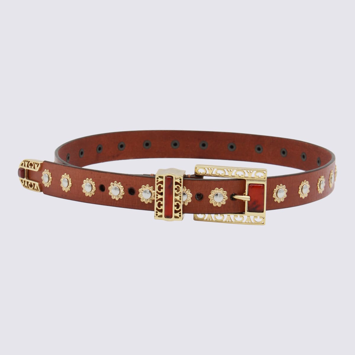 Golden Goose Brown Embellished Buckle Belt In Brown